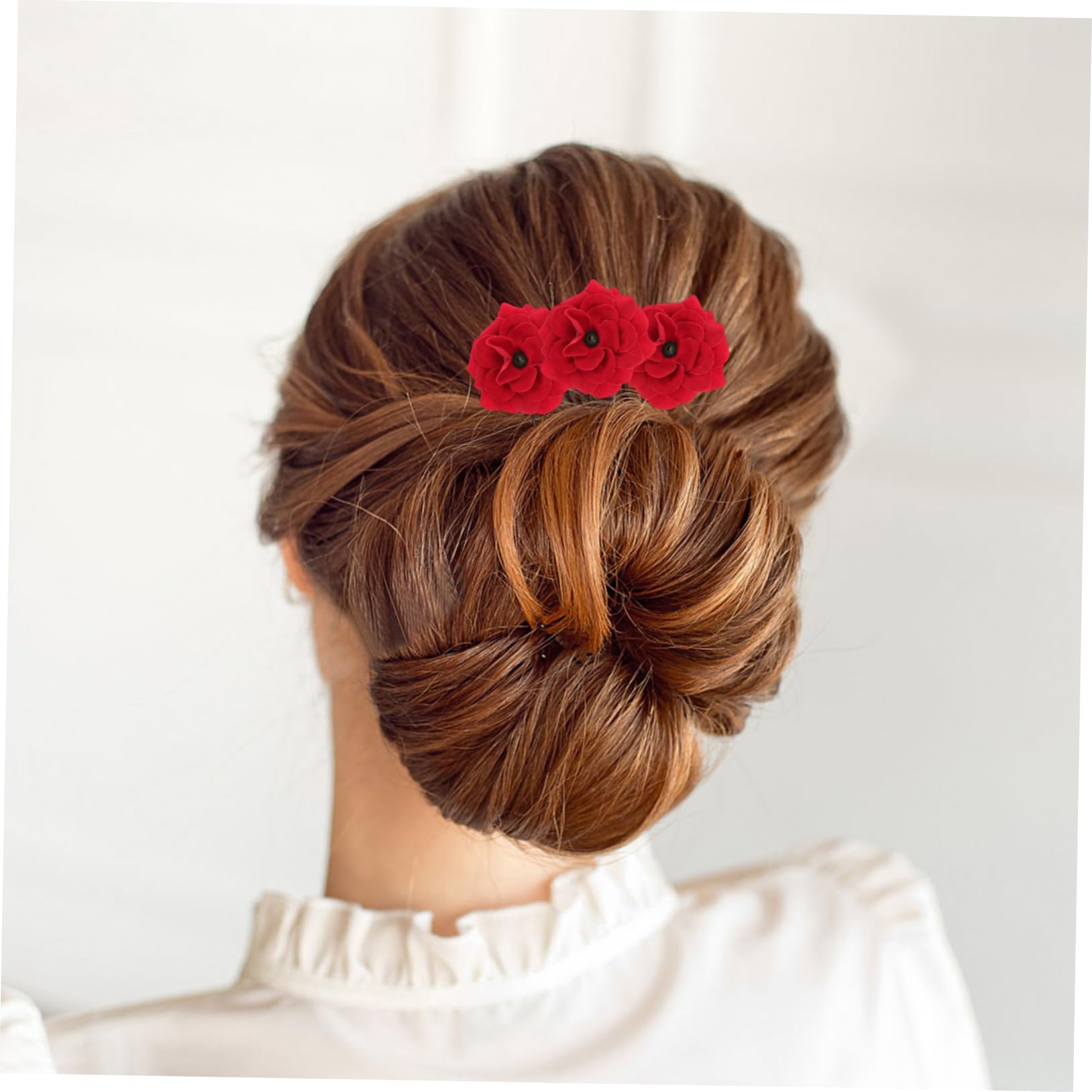 FRCOLOR 10 Sets Braut-haarstäbe Rote Rose Damen-haarnadel Dekorative Haarnadel Haarstäbchen Für Hochzeitsfeiern U-förmige Hochsteckfrisur Haarschmuck 6 Stück * 10