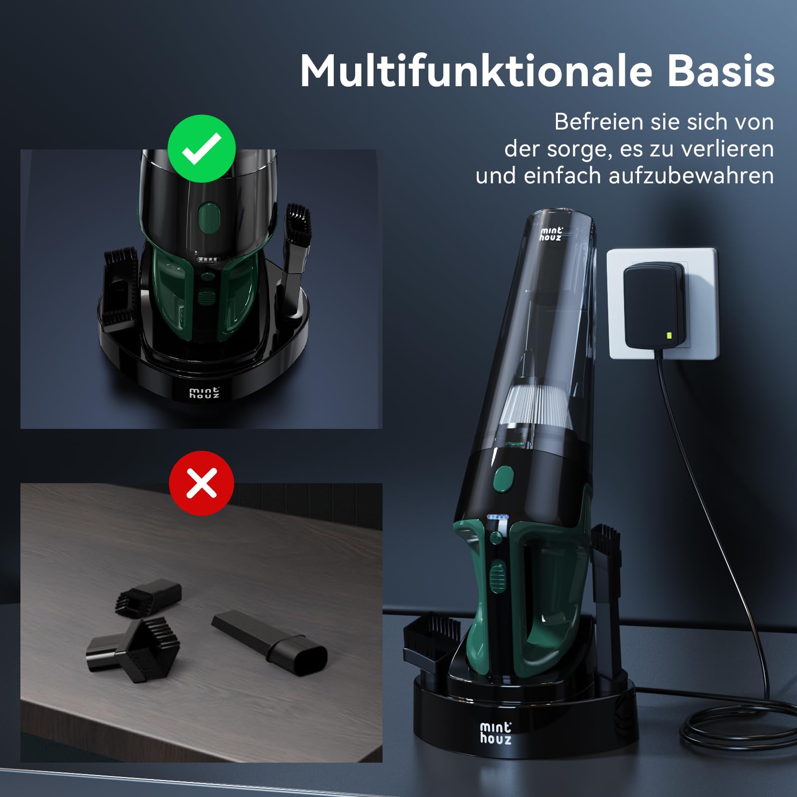 Minthouz Handstaubsauger Akku 9000PA, 120W Autostaubsauger LED-Licht, 30 Min Laufzeit Schnellladung, 2x Wiederwaschbare HEPA-Filter, Leicht zu Reinigen Tragbar für Auto Haushalt Büro | Starke Saugkraft Auto Staubsauger, Multifunktions-Zubehör, Hocheffizie
