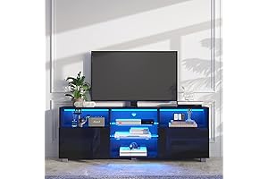 St.Mandyu Luminous LED TV Stand Media Console Entertainment Center, Modern Black...