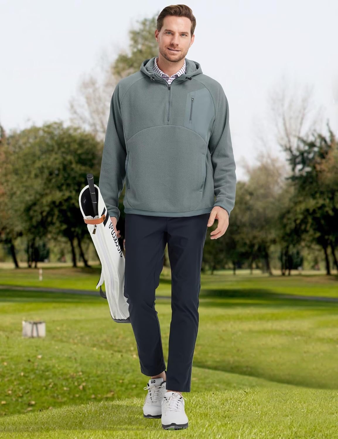 M MAELREG Hoodies for Men Quarter Zip Hooded Pullover Heavyweight Warm Microfleece Golf Polar Fleece Sweatshirt for Men - Image 3