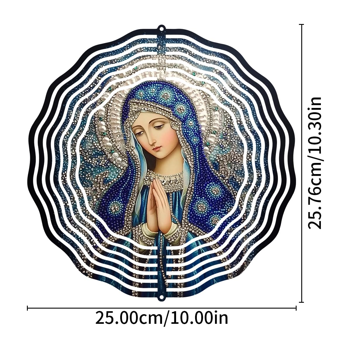 Virgin Mary Prayer Wind Spinner, Metal Wind Spinners Outdoor Indoor, Religious Virgin Mary Hanging Garden Decor for Outside, Stainless Wind Spinners for Yard and Garden 10 inch 3D (25.76X25 CM)
