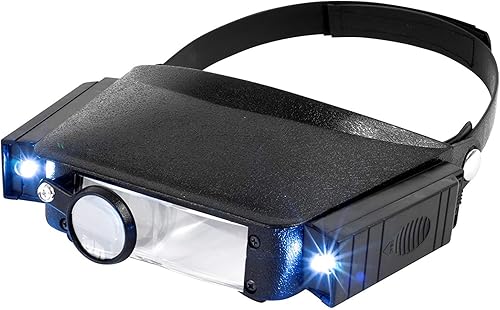 MIYAKO USA Jewelers - Auriculares de lupa iluminados con luces LED de múltiples potencia, lupa con cabezal abatible