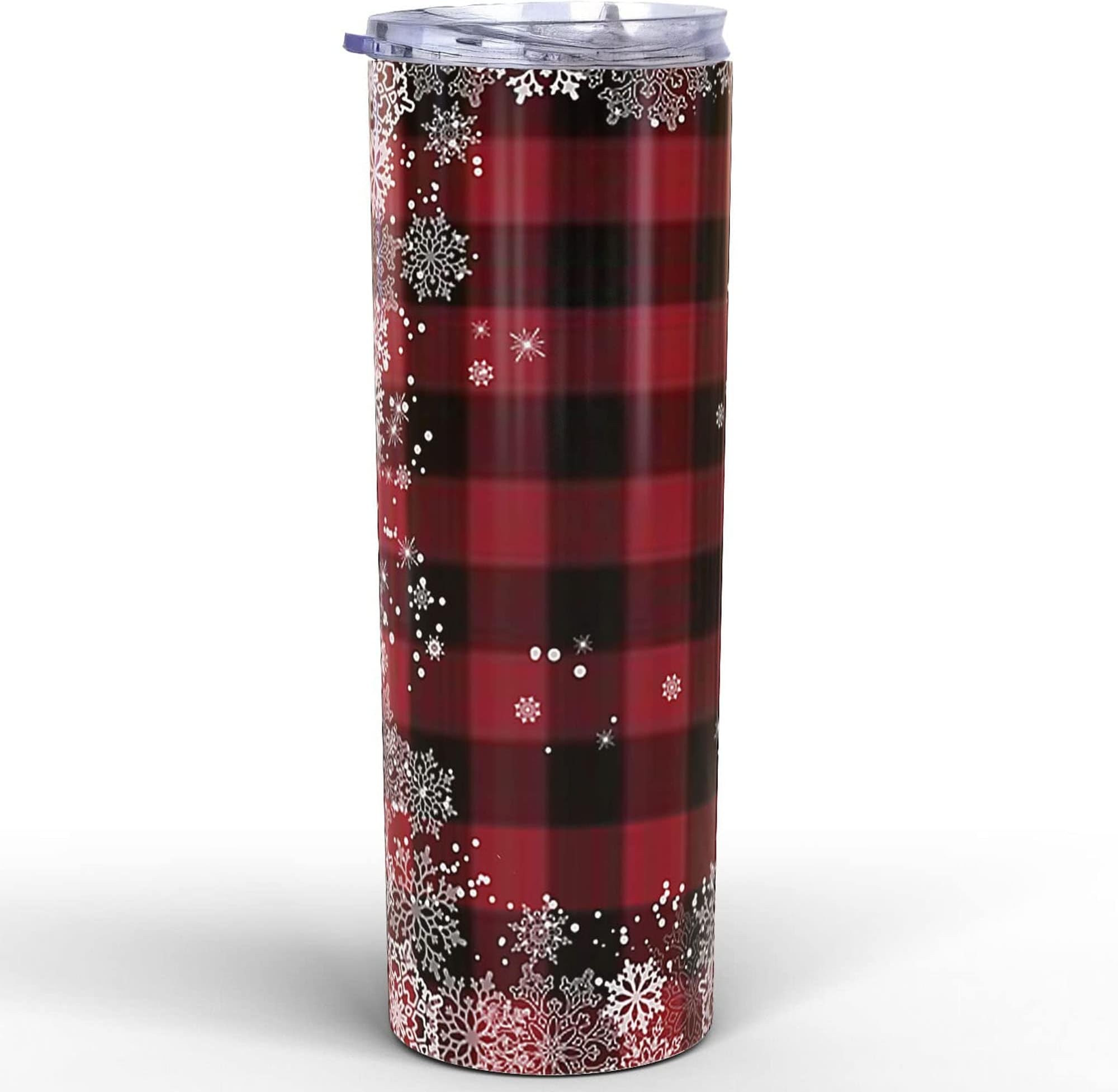 Lazu Buffalo Wood Plaid Snowflake Skinny Tumbler 20Oz Winter Overlay Design Printed Wrap Tumbler Insulated Tumbler Cups With Lid on Christmas Holiday Gift For Men, Woman, Friends