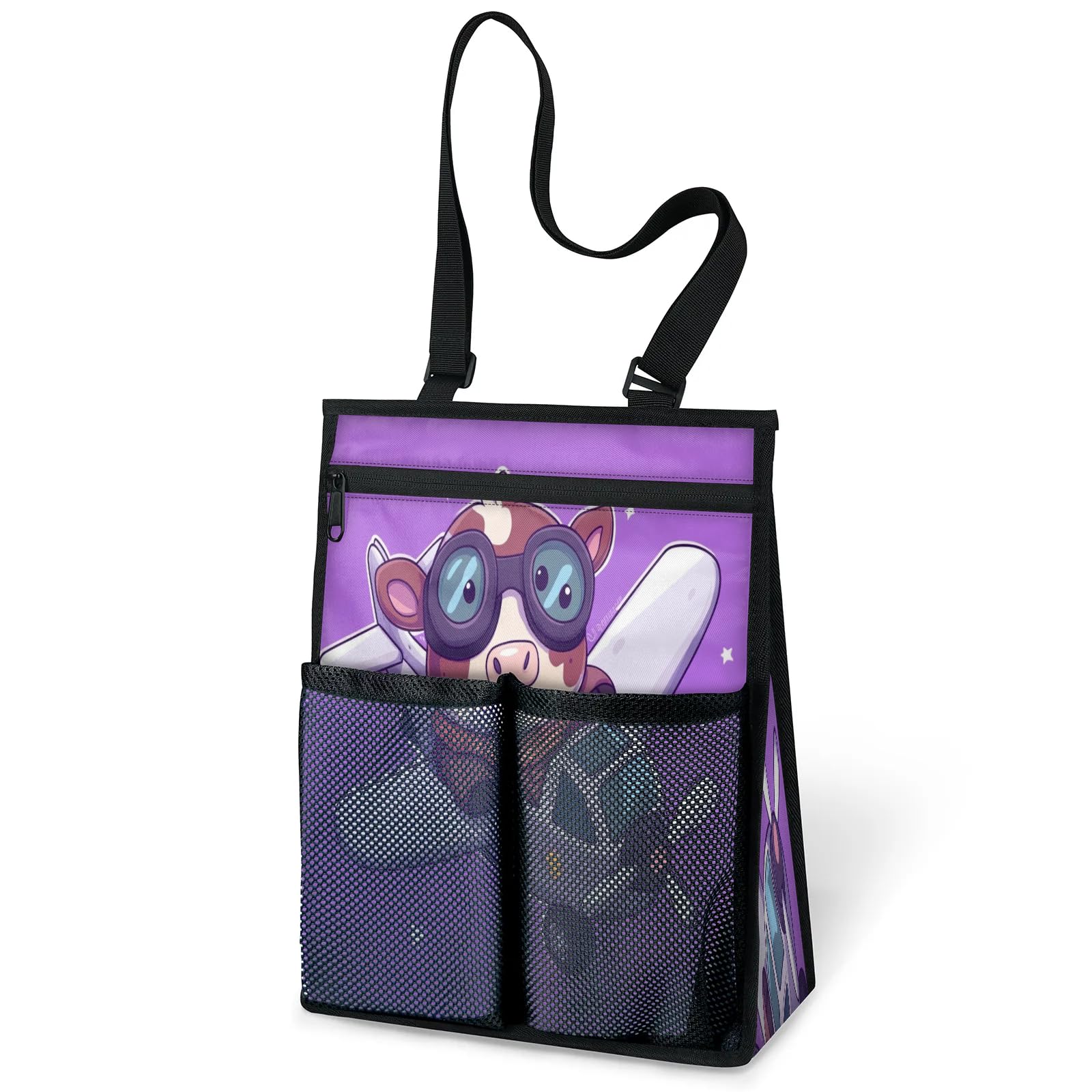Ourtheme Cute Cow Airplane Portable Shower Bag for Travel Gym Camp Beach Tote Shower Caddy Bags Hanging Toiletry