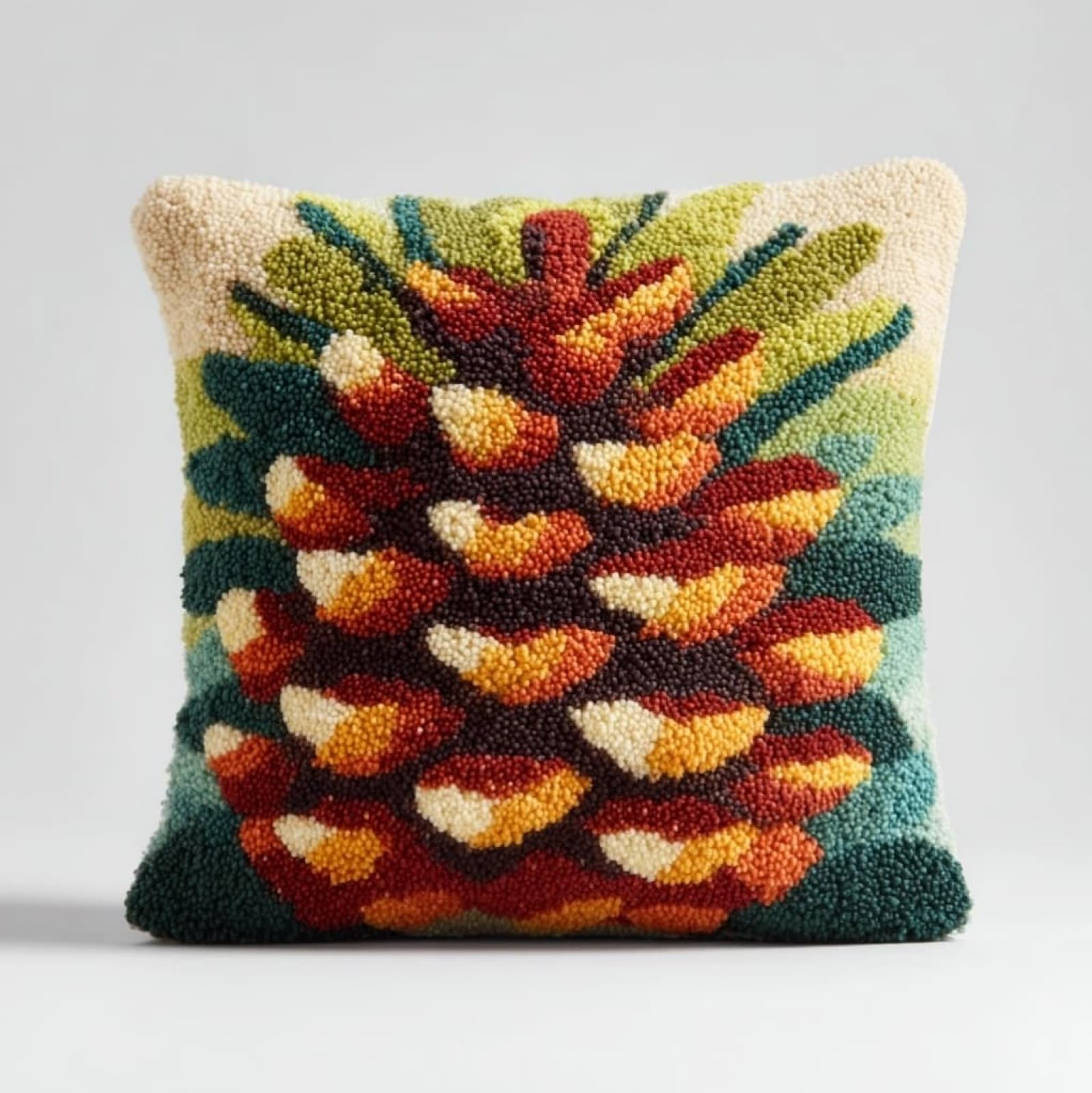 WallustrioaW Latch Hook Cushion Kit 43x43cm,Pine Cones