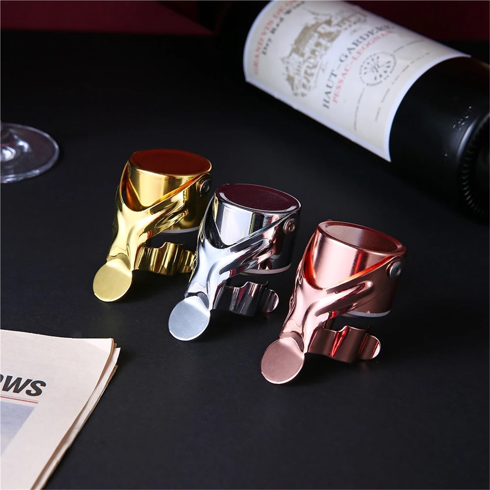 Lot de 6 Bouchons Bouteille vin en Acier Inoxydable, Mode Presse, Bouchon Champagne, d'étanchéité for la Maison, Garde fraîcheur pour Cuisines et Bars(Color2)