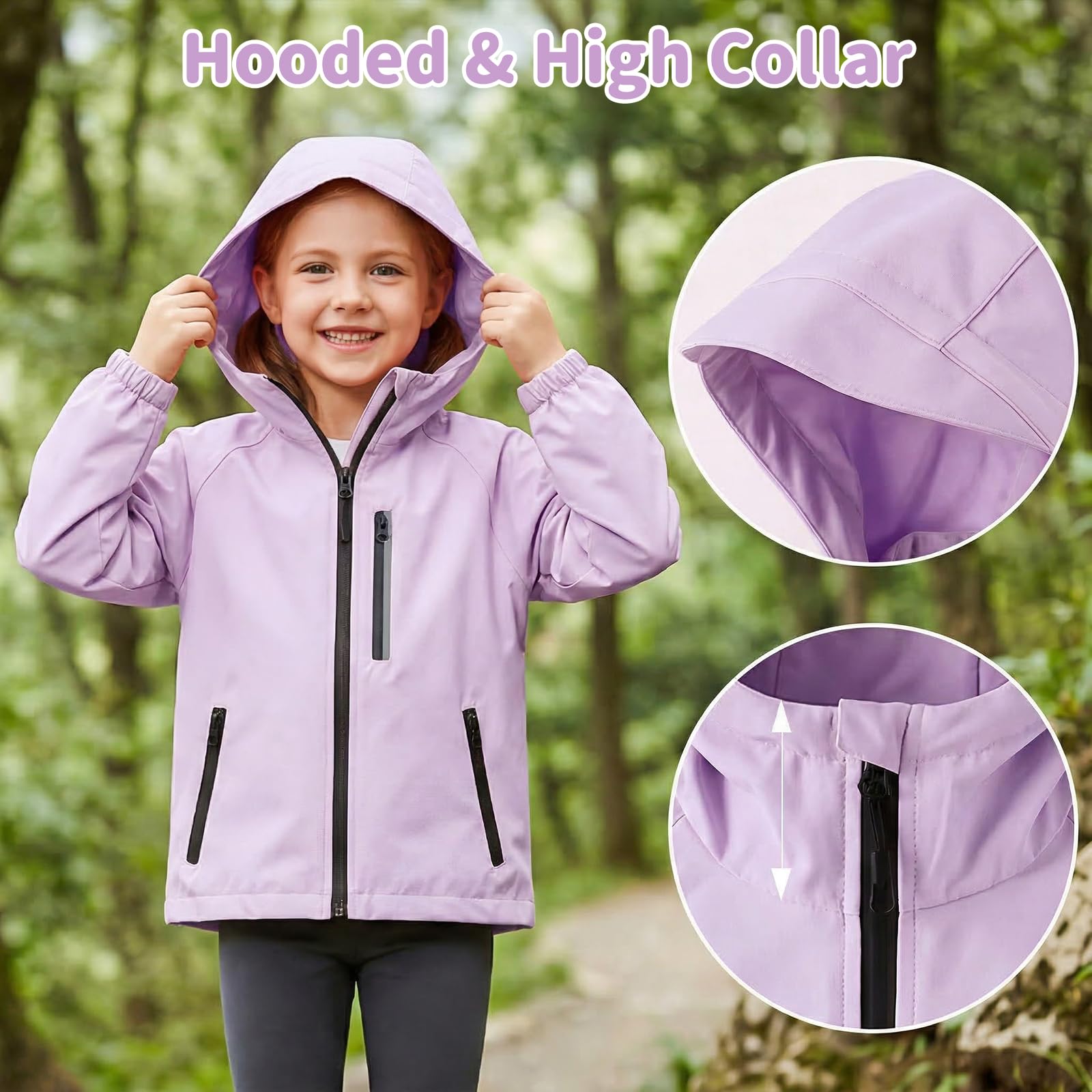 Chaqueta Impermeable para Infantil Reflectante Chubasquero Niñas Impermeable Abrigo con Capucha Niños Ligera Cortavientos Chaquetas de Lluvia Acampada Ropa de Agua para Adolescentes 5-14 años