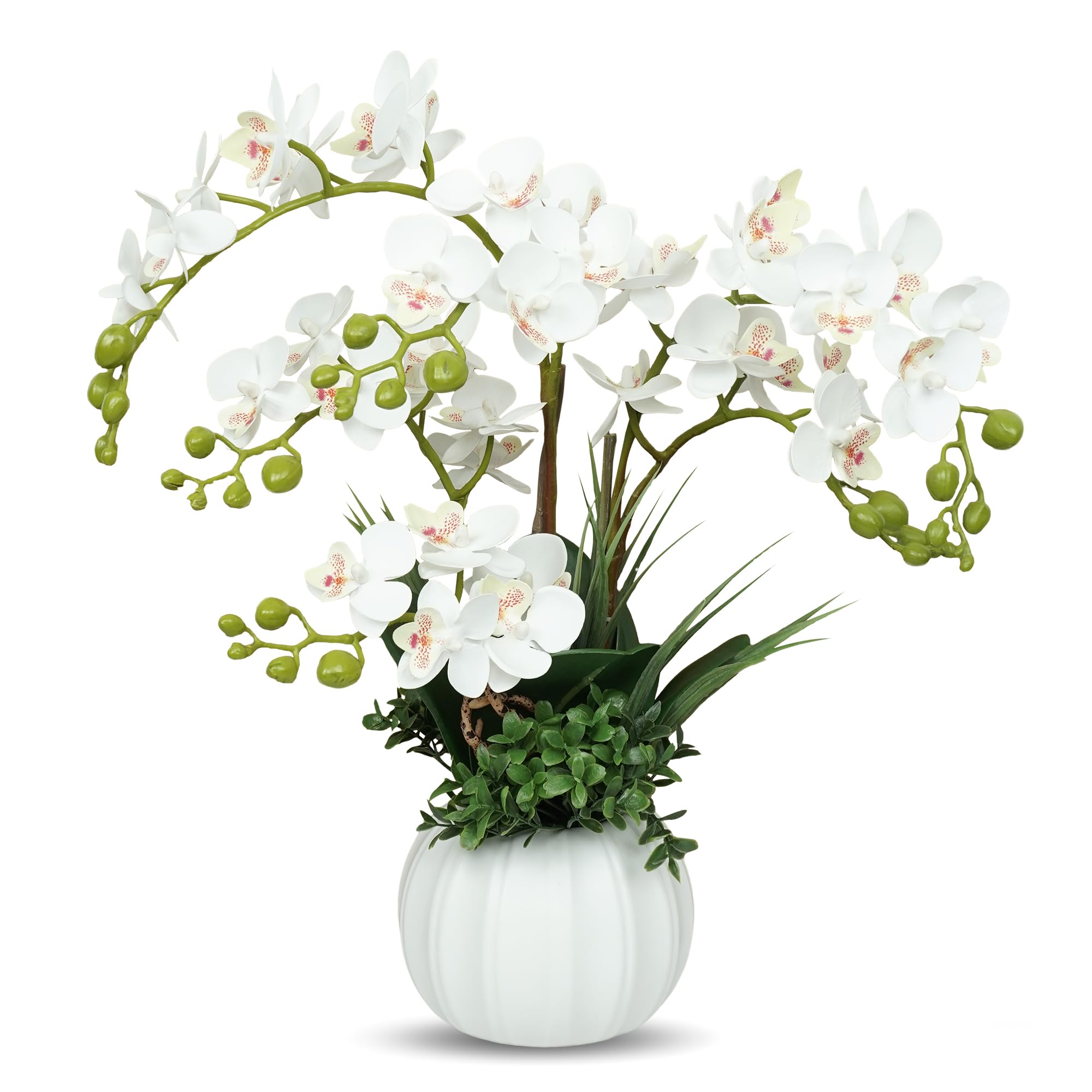 MixcMax Artificial Orchid Flowers with Pot, Fake Orchid Plants for Home Decoration, Faux Flowers that Look Real for Living Room Bedroom Kitchen Table Indoor Decor (white)