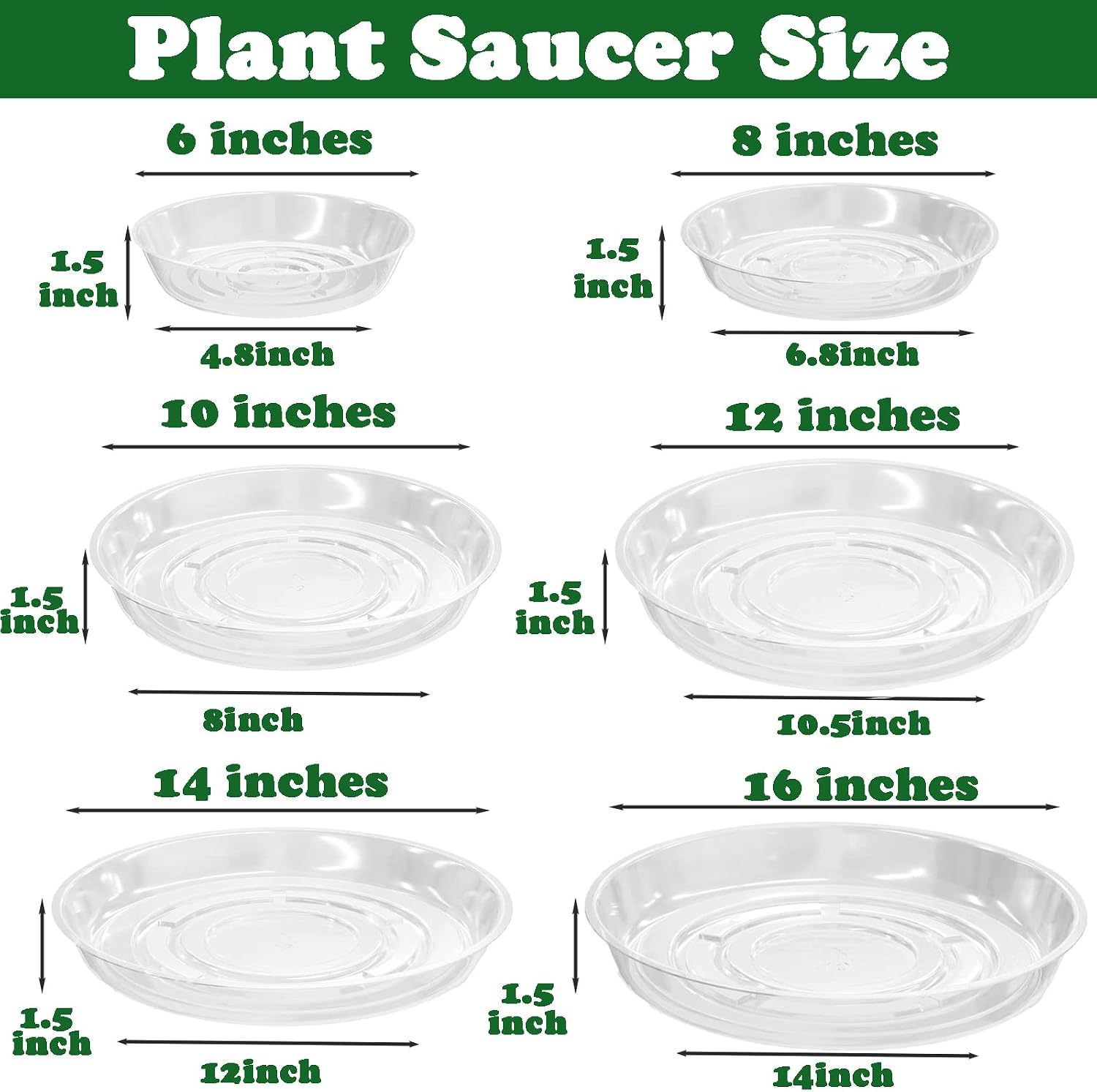 20 Packs 8 Inches Clear Plant Saucers for Indoor Outdoor Use Heavy Duty Plastic Plant Trays for Planter Bulk Flower Pot Drip Trays to Catch Water, 4 to 20 Inch, Round Transparent image 3