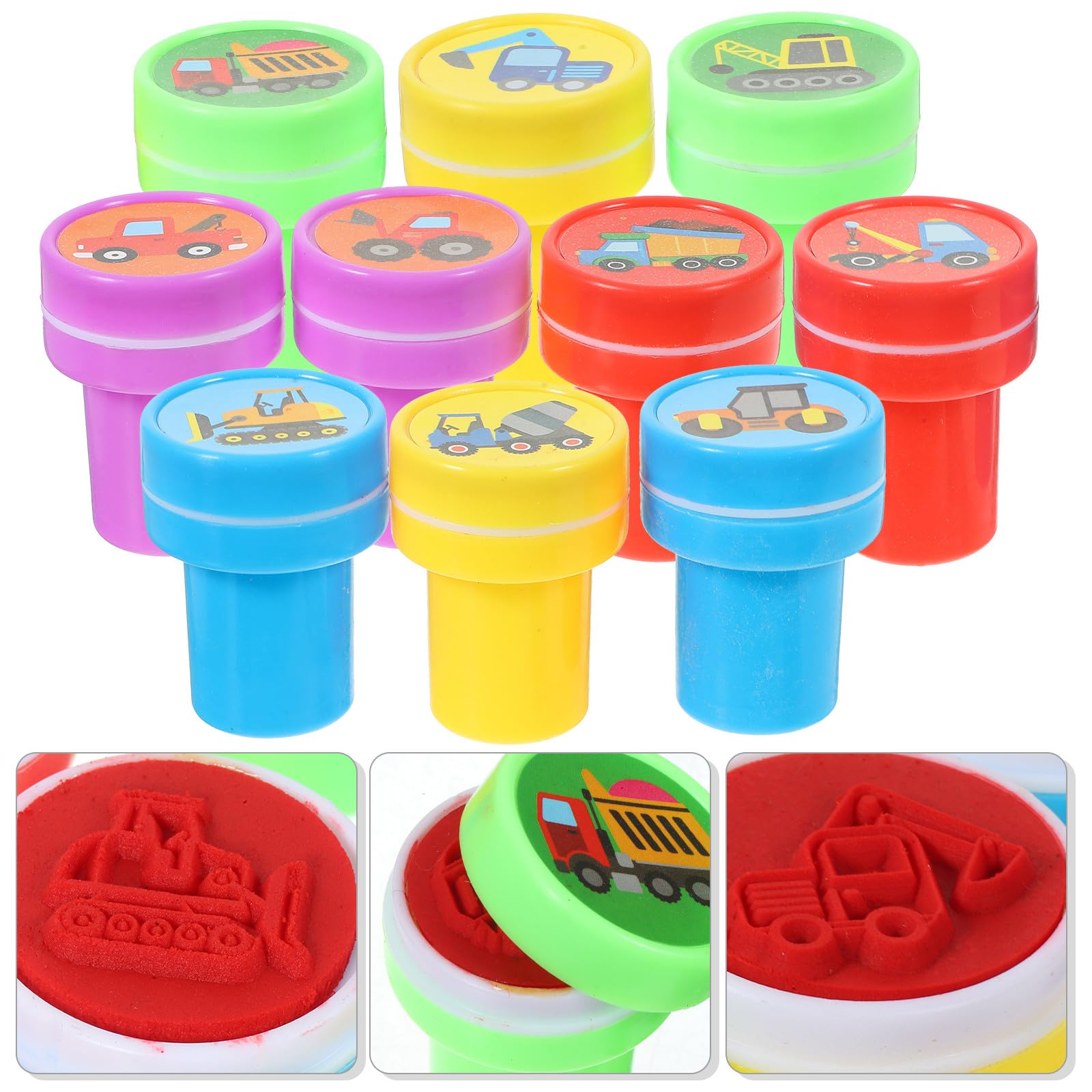 WRITWAA 10 Pcs Construction Vehicle Stamp Set Kids Ink Stamps Stamper Toy Crafting Set Suitable for Classroom Rewards Party Favor Scrapbook DIY Tool Boys Girls Age 3-8