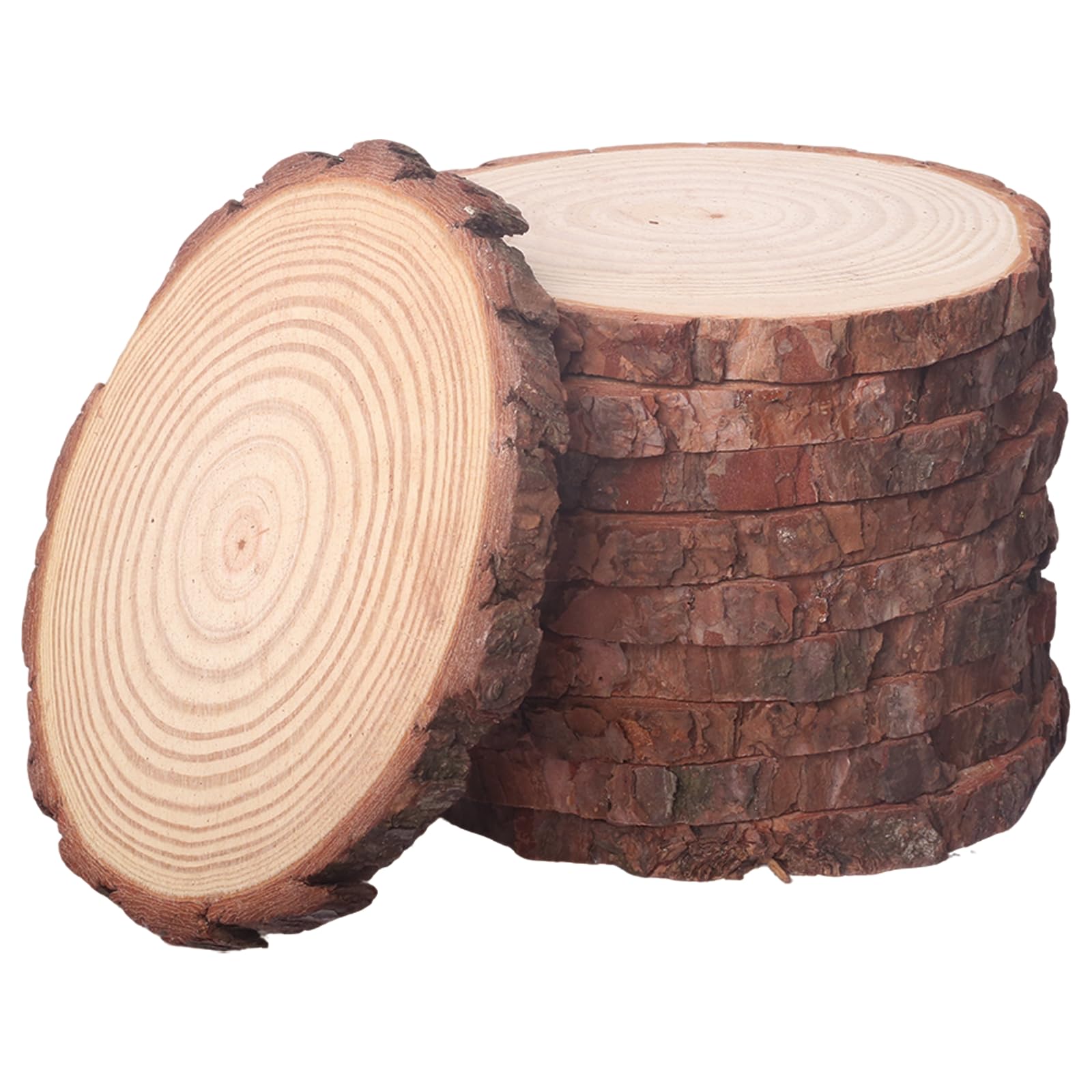 Photo 1 of 10 Pcs 6-8 Inch Unfinished Wood Slices for Centerpieces,Natural Wood Rounds for Crafts Rustic Wedding and Table Decorations,Wooden Discs with Tree Bark,Ideal for Crafts,Painting,and Holiday Decor