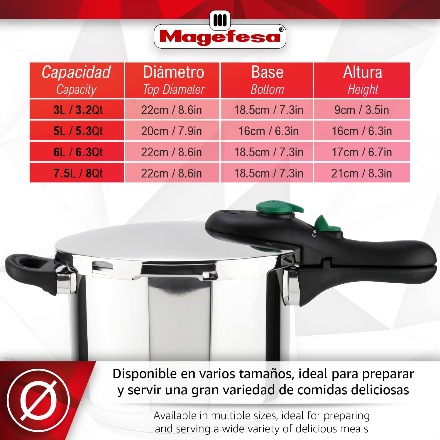 Magefesa DYNAMIC - Pentola a Pressione Rapida Da 7,5L + Cestello, Acciaio Inossidabile 18/10, Efficienza Energetica, Per Tutti I Tipi Di Piani Cottura, Induzione