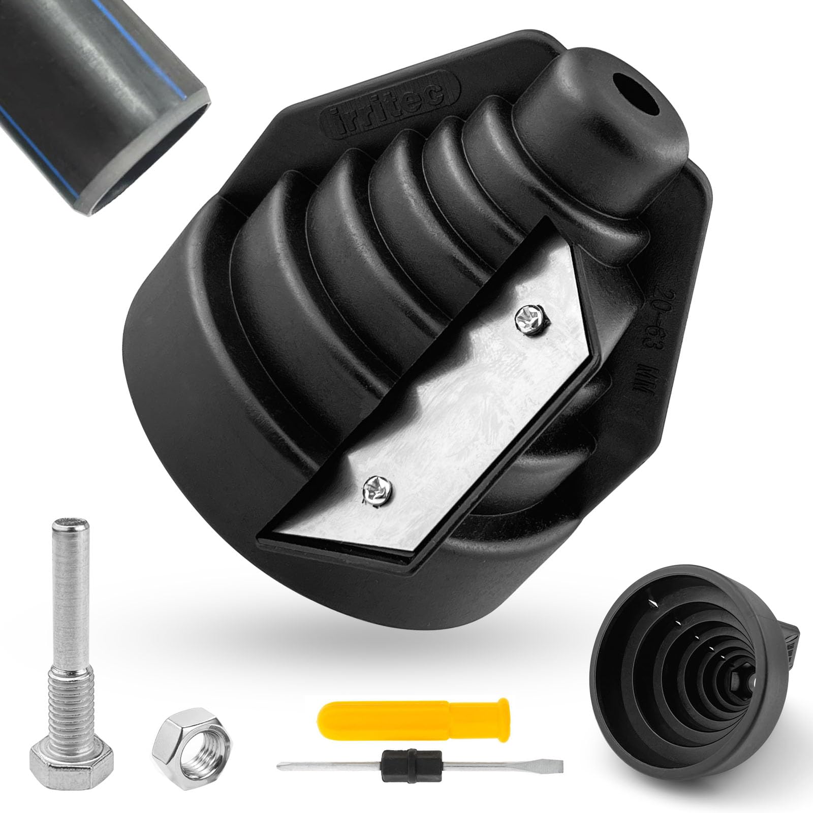 Ébavureur pour Tuyaux Plastiques, pour 20, 25, 32, 40, 50, 63 mm | Ebavureur avec Raccord pour Foret et Tournevis pour Tuyaux PE, PVC et PP, Noir
