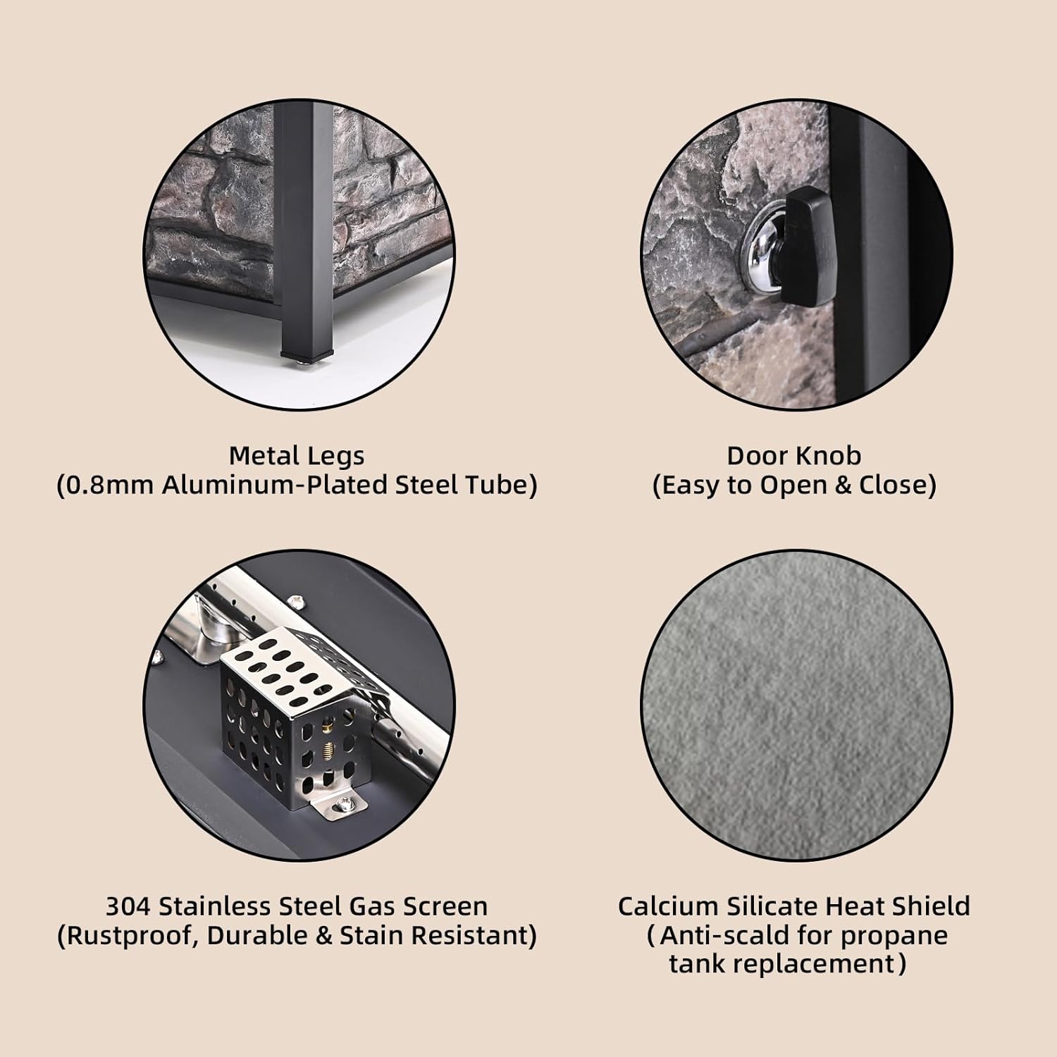 48" Propane Fire Pit Table, 50000 BTU Outdoor Gas Fire Pit, with Stone Panel & Aluminum-Coated Steel Tube Legs, Lava Rocks, Metal Lid and Rain Cover for Outside Patio