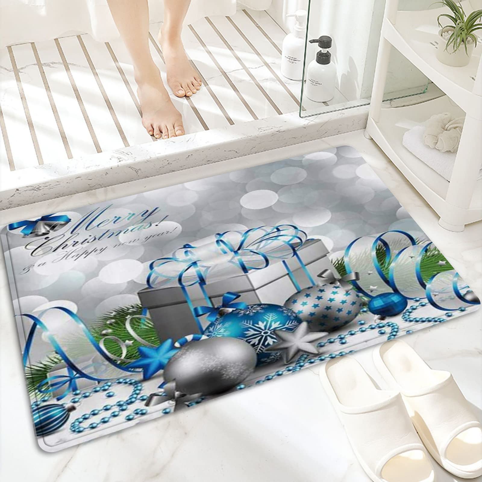 Weihnachtsteppich 40x60cm - Rutschfester Badteppich Waschbar Für Weihnachtsdeko