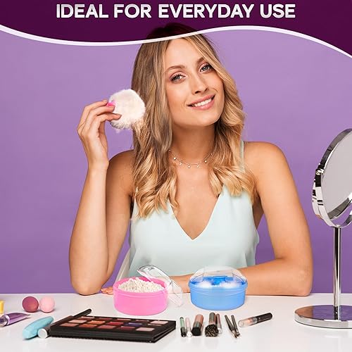 Miniatura 6 de Juego de 2 cepillos de talco para polvo con soporte, para mujer, 3.6 x 2.45 pulgadas, color rosa y azul, fácil de limpiar y almacenar, soplo suave y