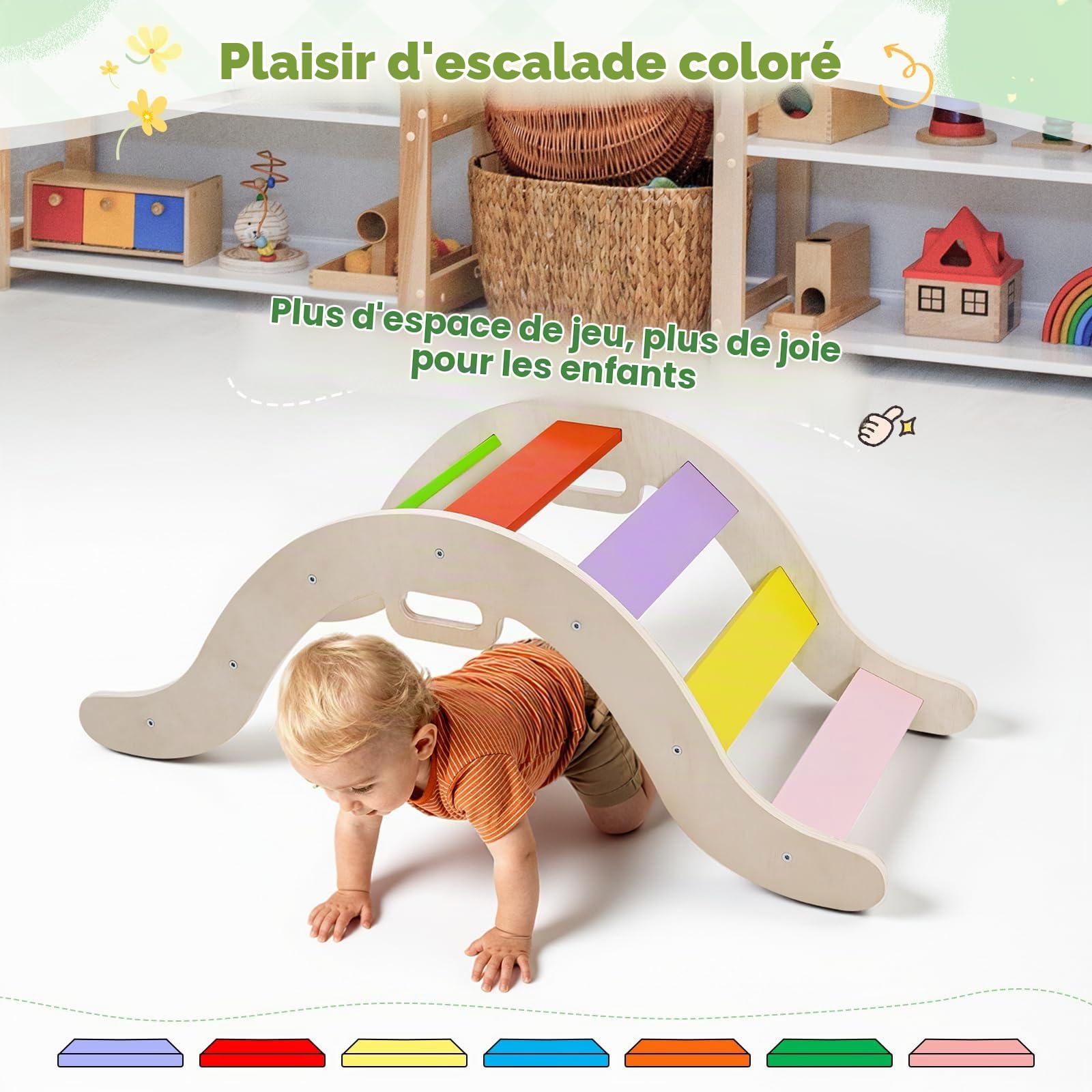 Jouets d'escalade pour Tout-Petits, Cadre d'escalade Pliable pour Enfants, équipement de Jeu Montessori pour Tout-Petits (Arc-en-Ciel)