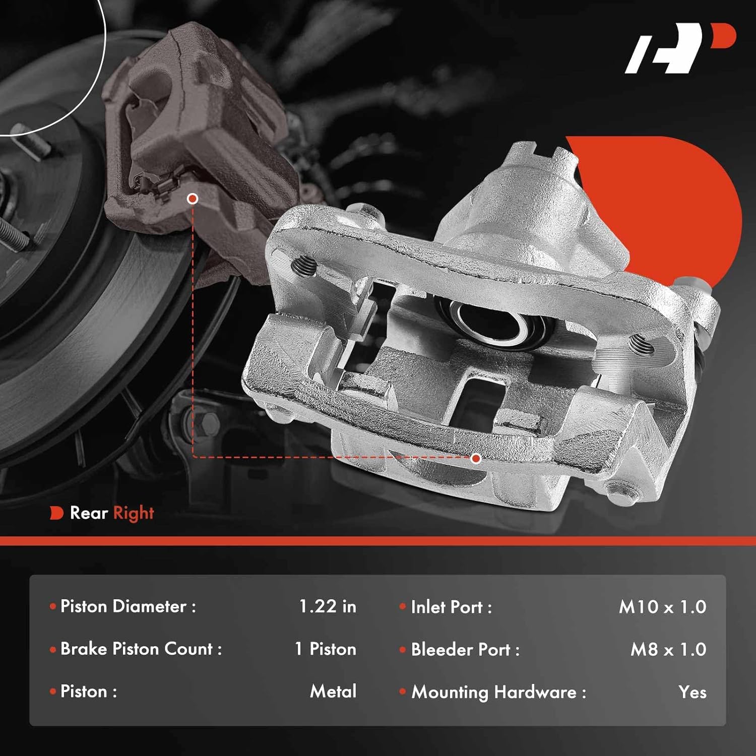 A-Premium Disc Brake Caliper Assembly with Bracket Compatible with Kia, Hyundai and Dodge Models - Rio 2006-2007, Rio5 2006-2007, Forte, Forte Koup, Forte5, Accent - Rear Right Passenger Side