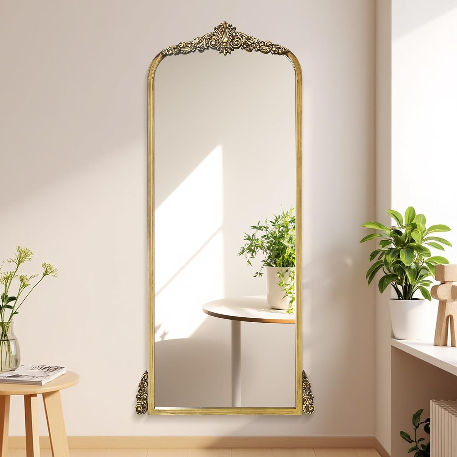 BohoBliss 23"X47" Gold Tall Vintage Mirror, Wall-Mounted Hanging Antique Ornate Brass Baroque for Living Room/Hallway/Bathroom/Bedroom/Entryway 47.2"L x 22.6"W