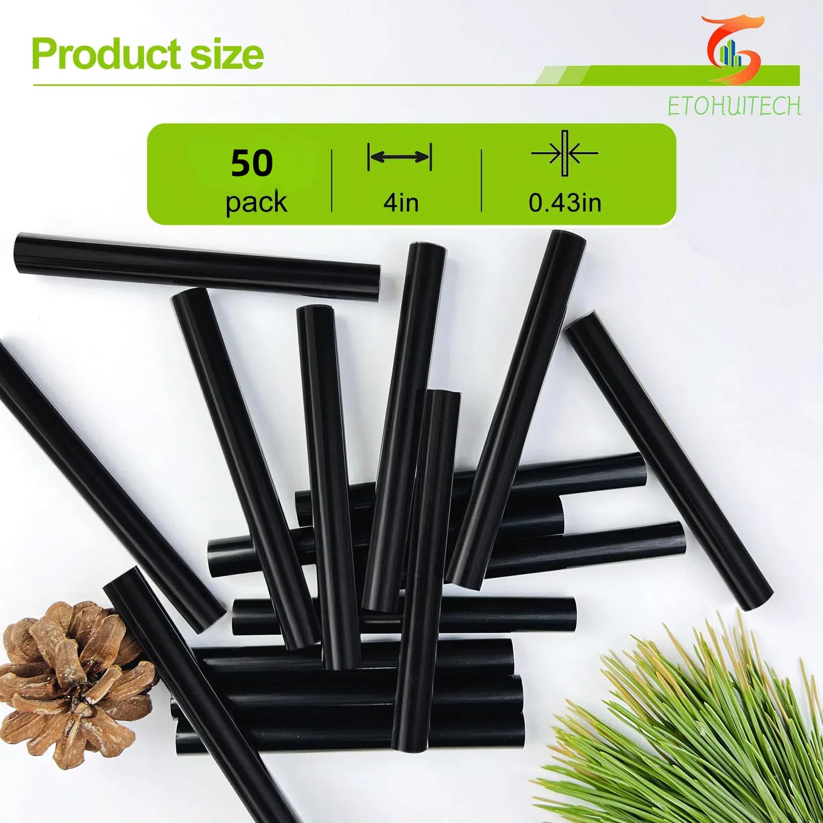 ETOHUITECH Hot melt Glue Stick High Stick, 50packs Black, 4 inches *0.43 inches