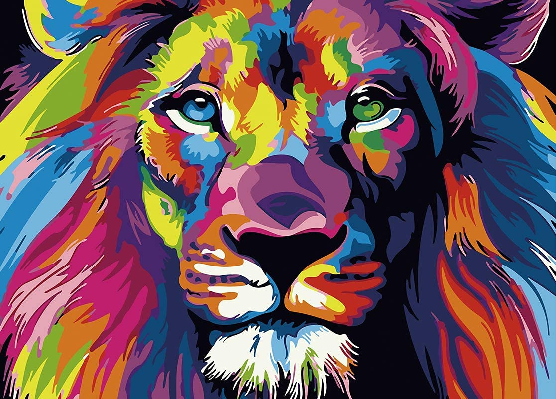 Shayfeer DIY Paint by Numbers DIY Oil Painting Kit for Kids & Adults 16” x 20”Lion Pattern with 3 Brushes & Bright Colors