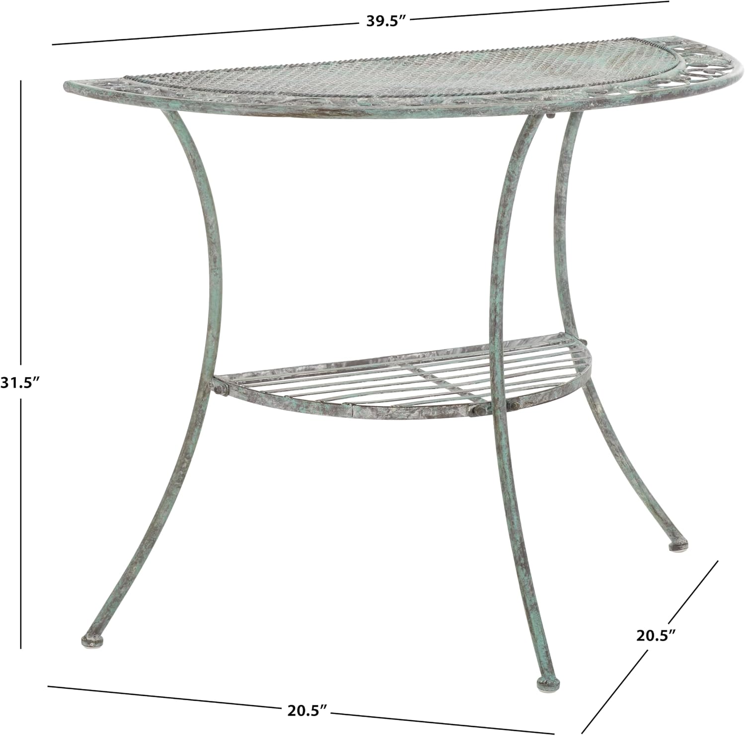 SAFAVIEH Outdoor Collection Genson Antique Dark Green Wrought Iron Half Moon Console Table