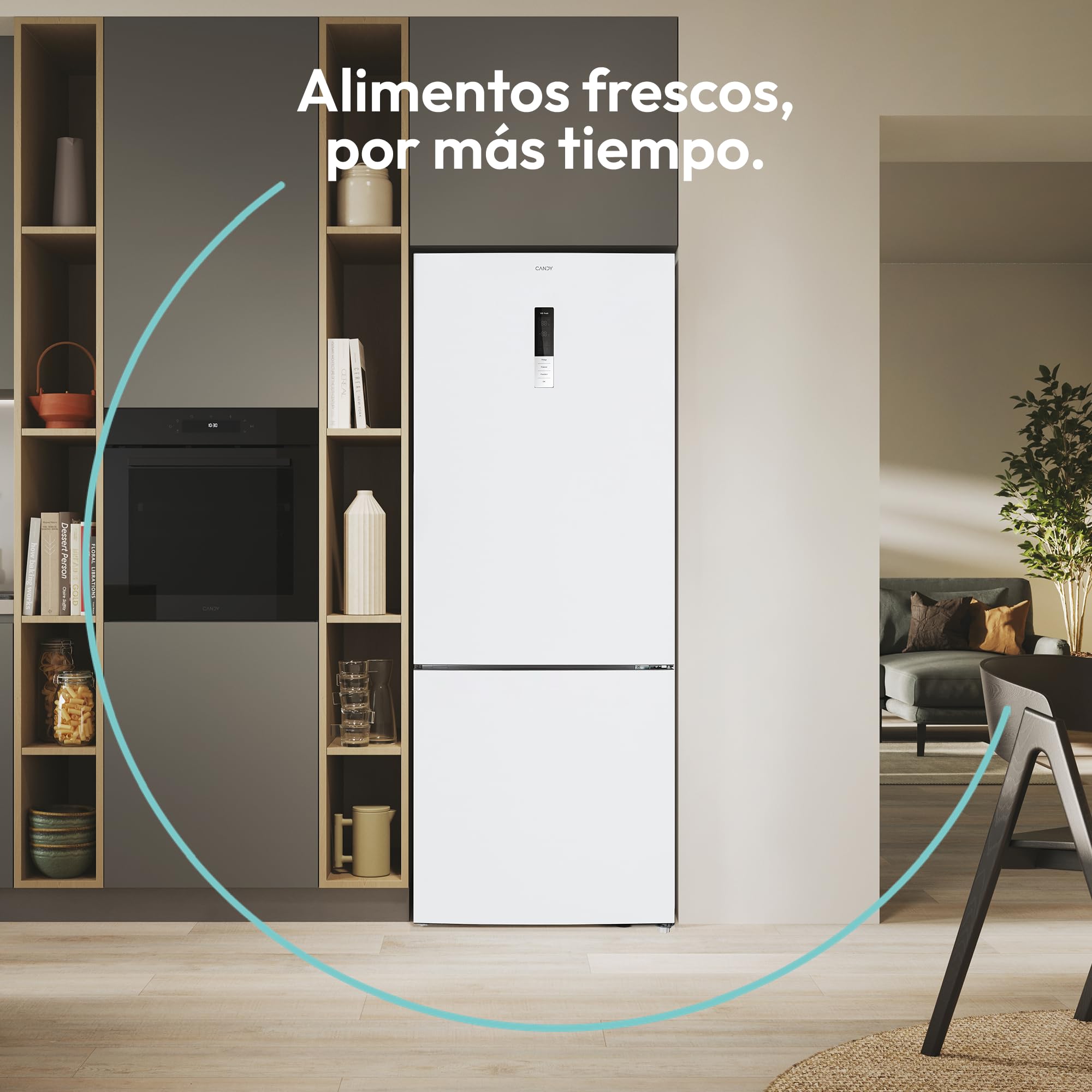 Candy Combi 70 CCG5T718EW1, Frigorífico Combi, 442L, Total No Frost Circle+, 3 Estantes, 4 Balconeras, 2 Cajones Verduleros, Control Digital Interno, Ancho 70 cm, Alto 185,5cm, Iluminación LED, Blanco