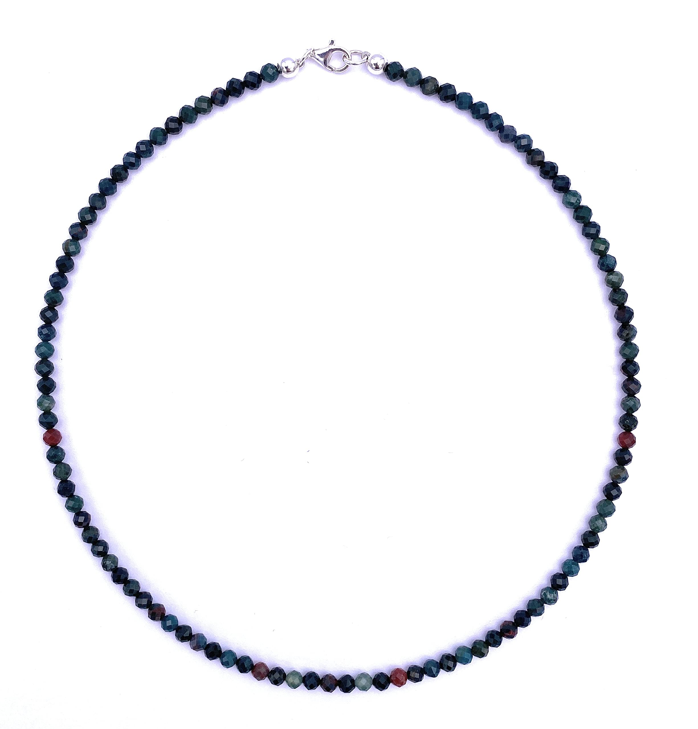 Heliotrop Schmuck (Halskette) Heliotrop Kette Kugeln facettiert Größe ca. 4 mm Verschluss 925er Sterling-Silber Modellnummer 179