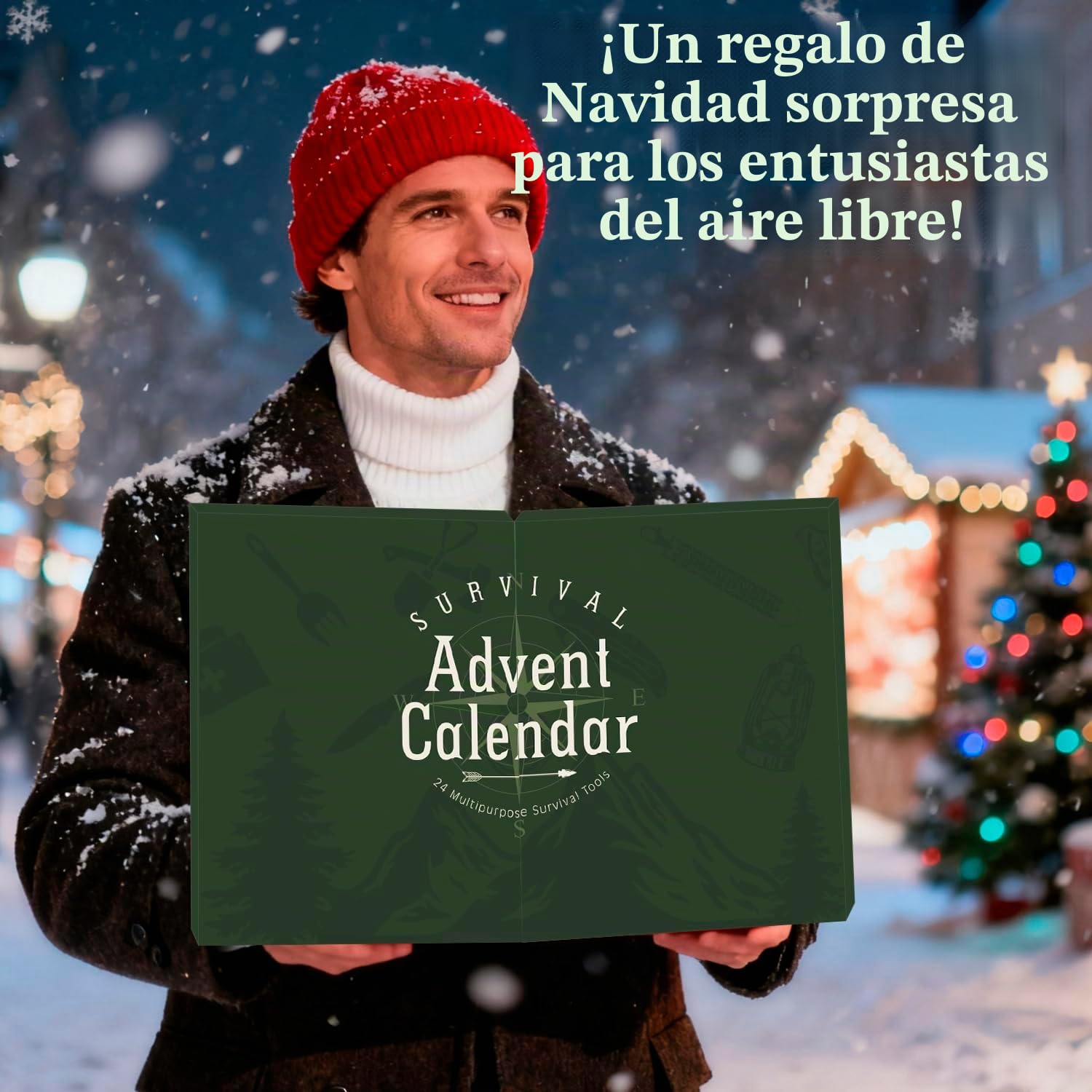 Calendario de Adviento 2025 Hombres, 24 PCS Kit de Herramientas de Supervivencia, Kit de Supervivencia para Acampada, Regalo Navidad Calendario Adviento para Adultos y Adolescentes