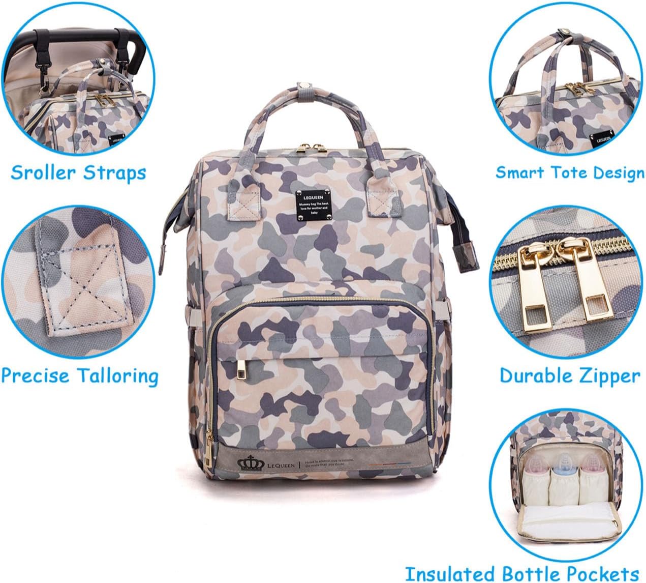 Diaper Bag Backpack for Mom Dad, Maternity Changing Bag Diaper Backpack with Stroller Straps(camo)
