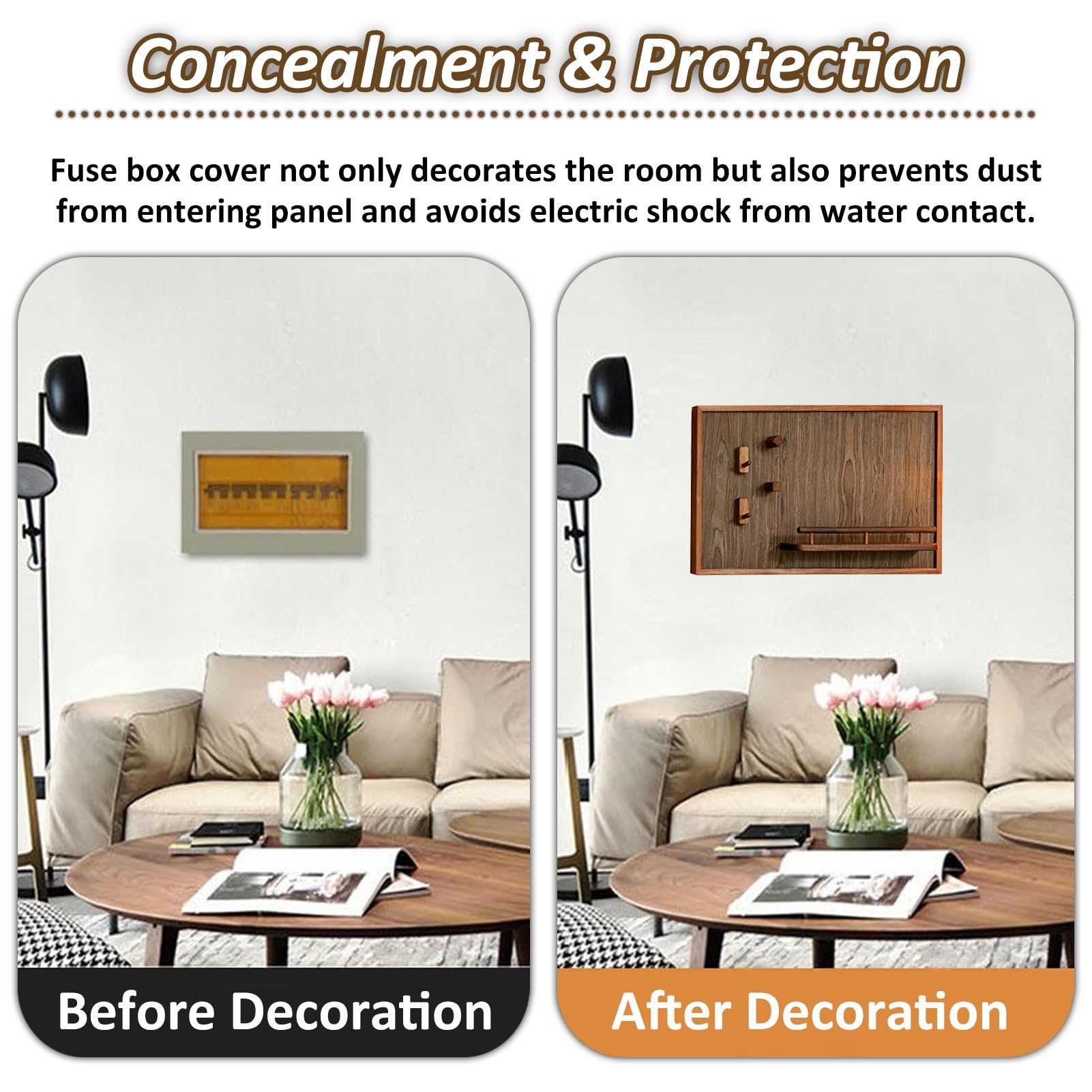 Cuadro Contador Eléctrico Cubierta de madera maciza para caja de interruptores, cubierta decorativa para caja de fusibles con estante, cubierta para panel eléctrico doméstico, oculta el panel eléctri