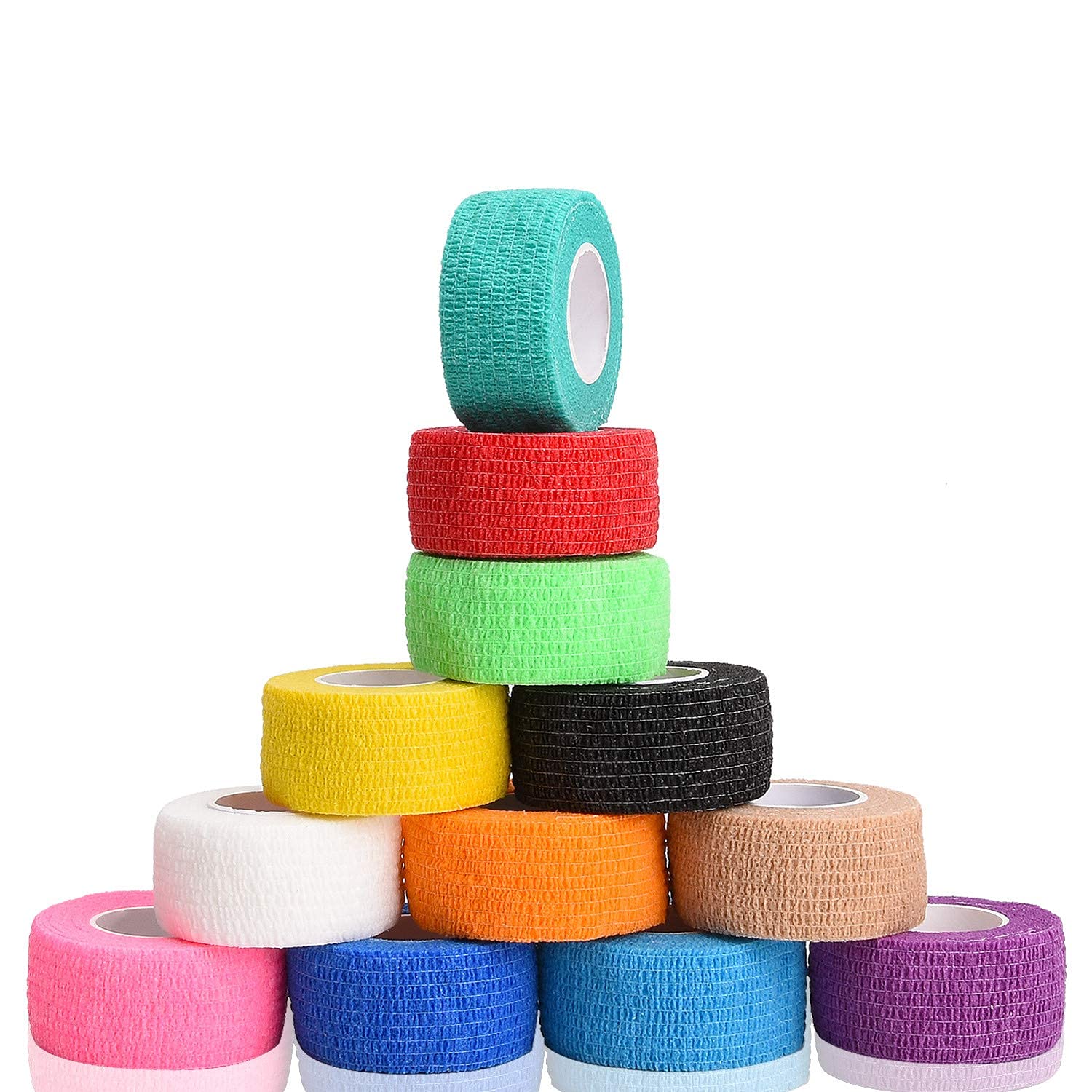 12 Colors Non-wonven Self Adhesive Bandage Wrap for Finger Guard Nail Protector, 2.5cm x 4.5m / 1" x 5yd Waterproof Cohesive Elastic Tape Sports Fixing Band Stretch Wrap