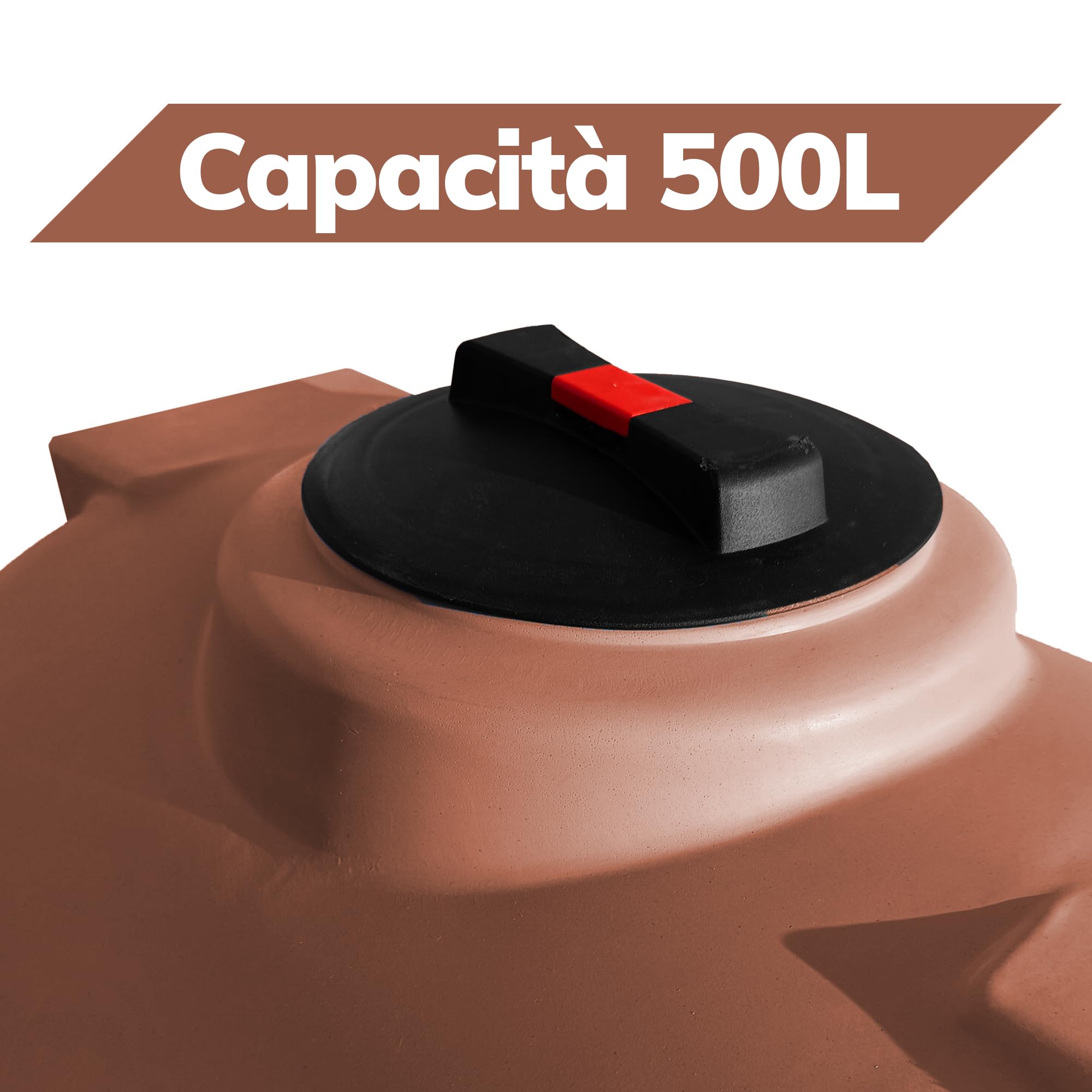 ESTO Serbatoio Acqua per Acqua Potabile 300L - 500 L, Cisterna Color Terracotta in Polietilene per Uso Esterno Predisposizione Rubinetto, Resistente Made in Italy (500 Litri)