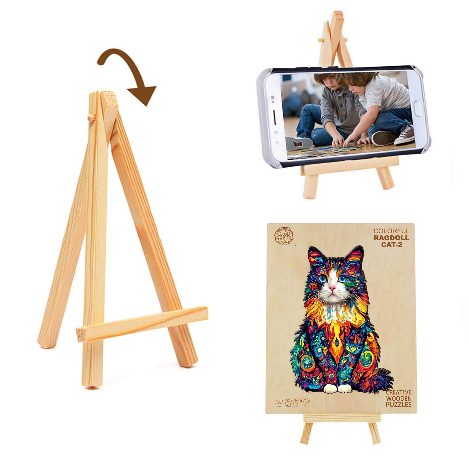 Holzpuzzle Für Erwachsene 300 Teile - Bunte Katze Design In Holzbox | Kreatives Geschenk Für Geburtstag & Dekoration