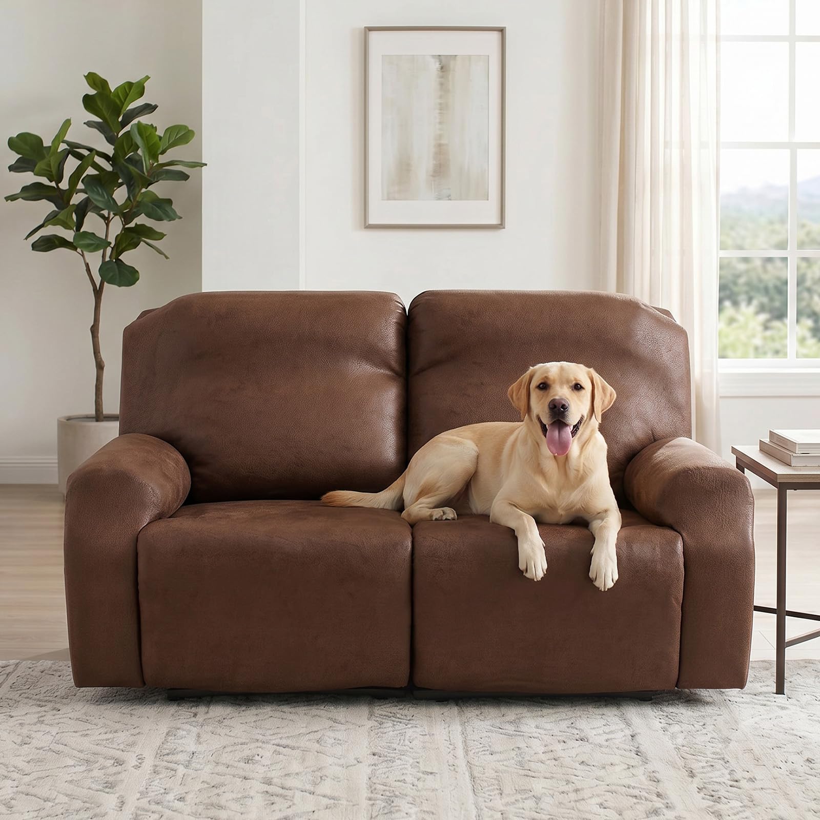 LiveGo Recliner Chair Cover Stretch Jacquard Slipcover for 1, 2, 3 Seater Recliners, Washable Furniture Protector for Lazyboy, Electric Chairs, and Pet-Friendly Couch Covers (Coffee, 2 Seater) — image 1