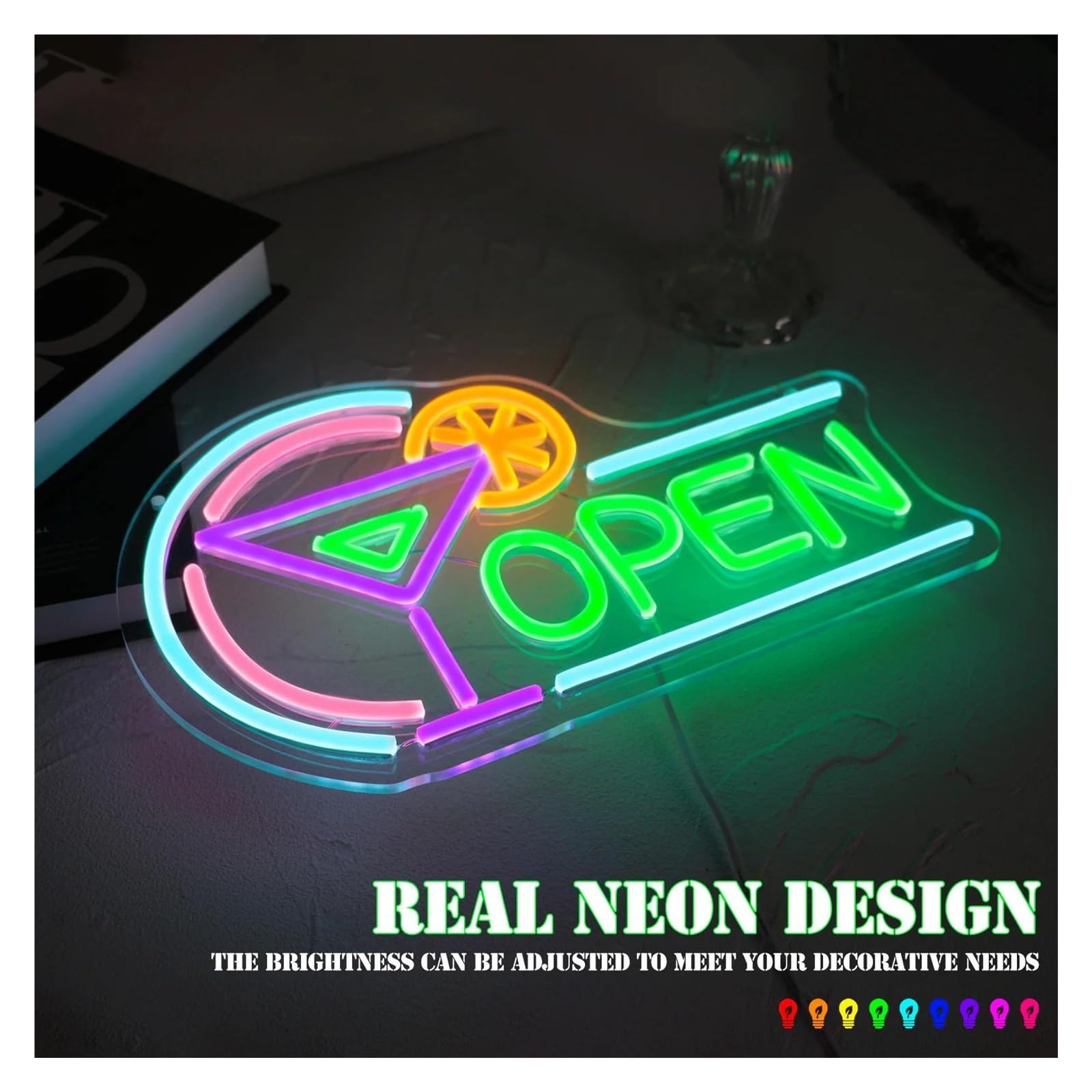 Wiszące neony artystyczne Neon Z Napisem "OPEN"LED, Dekoracja Ścienna, Ściemniacz USB, Do Barów, Sklepów, Imprez, 35 X 21,7 Cm