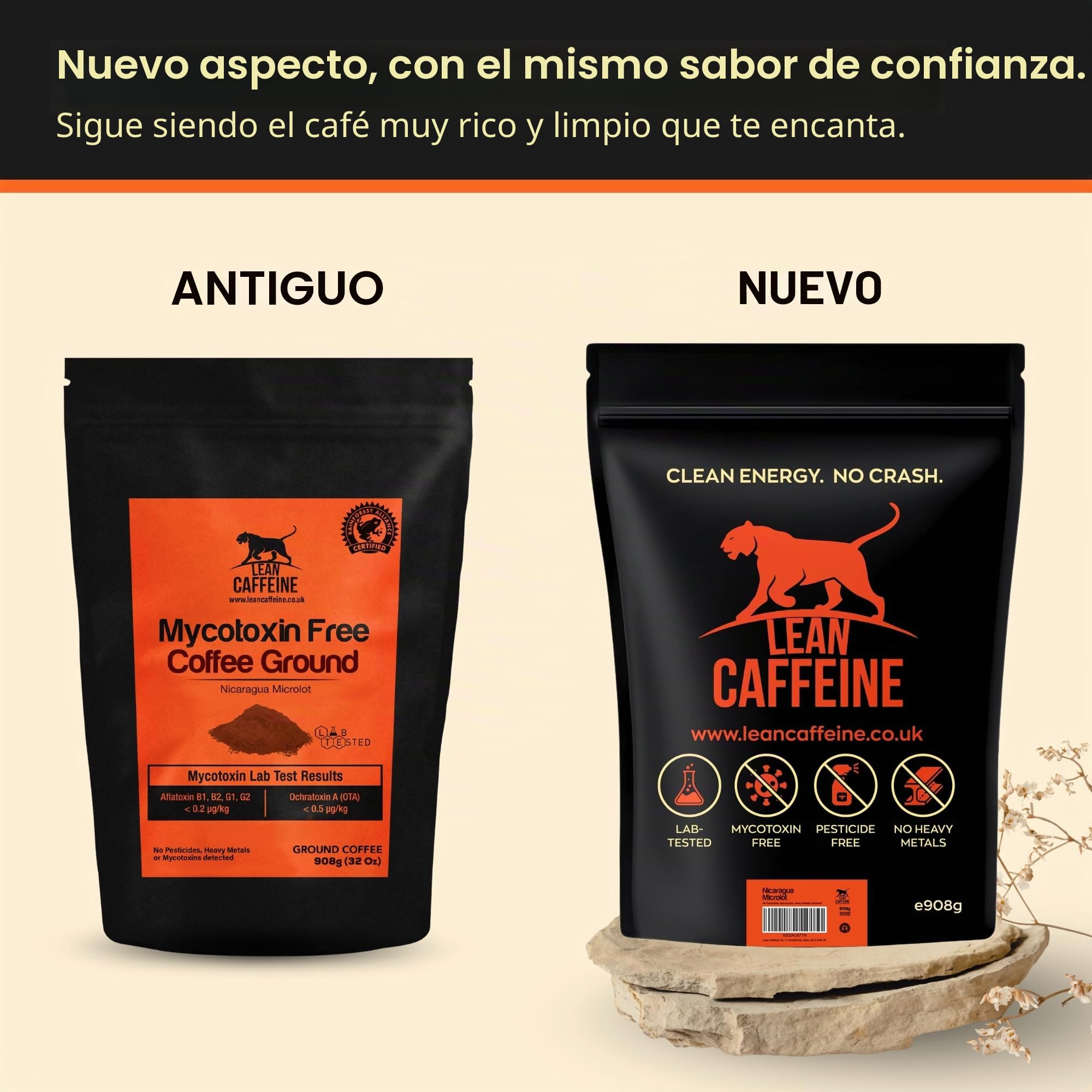 Lean Caffeine Caffè ad Alta Caffeina 908g | Café Bulletproof Súper Limpio de Micotoxinas, Pesticidas y Metales Pesados | Granos de Café Fuertes sin Acidez, los Más Limpios y Fuertes del Reino Unido | Lean Caffeine Granos de café, 908 g, alta cafeína Bulle