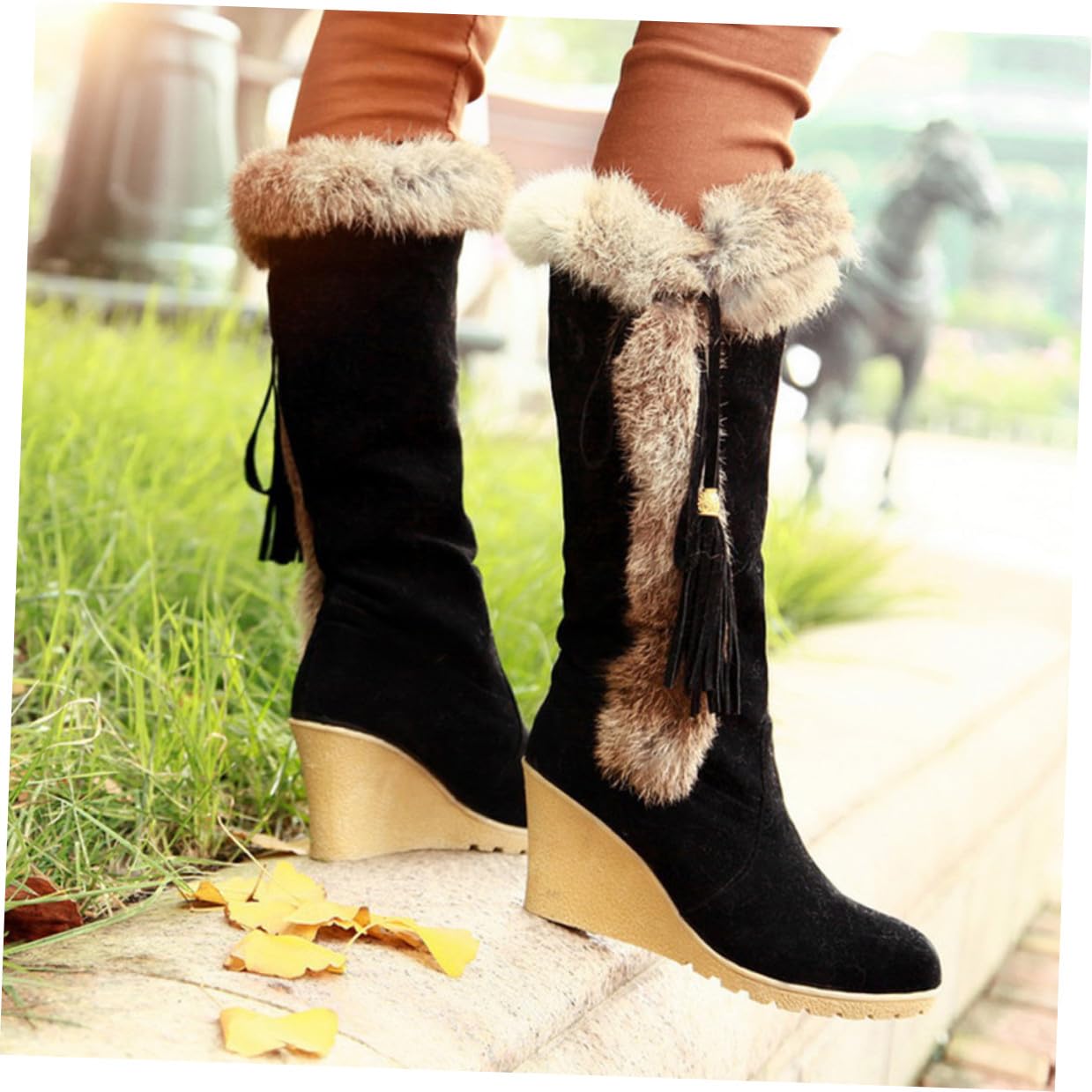ORFOFE Stivali da Neve Alti Donna Imbottiti Caldi Antiscivolo Stivali Invernali Robusti Tacco da Pendio Look Elegante