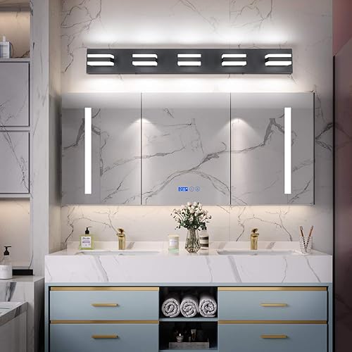 Miniatura 5 de SOLFART Luces de tocador de baño negras regulables LED modernas sobre el espejo, iluminación de baño negra para la pared del baño S8568 (5 luces)
