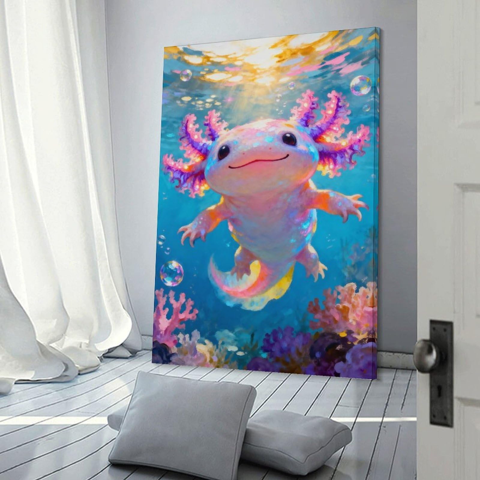 Junmoney Cute Axolotl Underwater Decorative Wall Artwork 20x30inch(50x75cm), for New Homes, Bedrooms Or Workspaces, A Wall Art Gift for Fresh Interiors