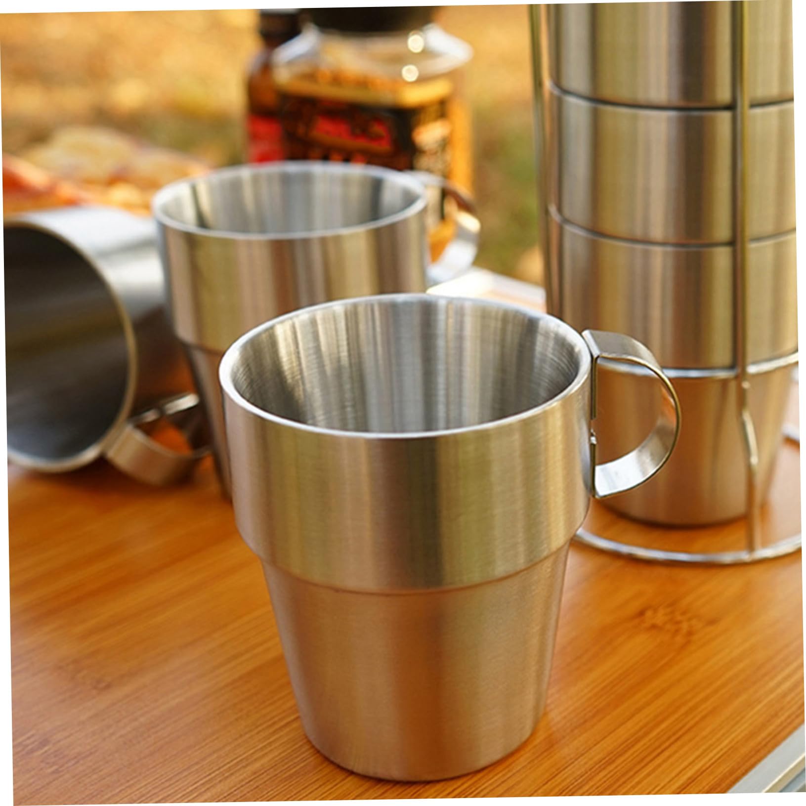 Cabilock Juego de 4 Tazas Térmicas de Acero Inoxidable Doble Capa, Fácil de Limpiar y Portátiles, para Comidas Diarias y Camping en Color Plata