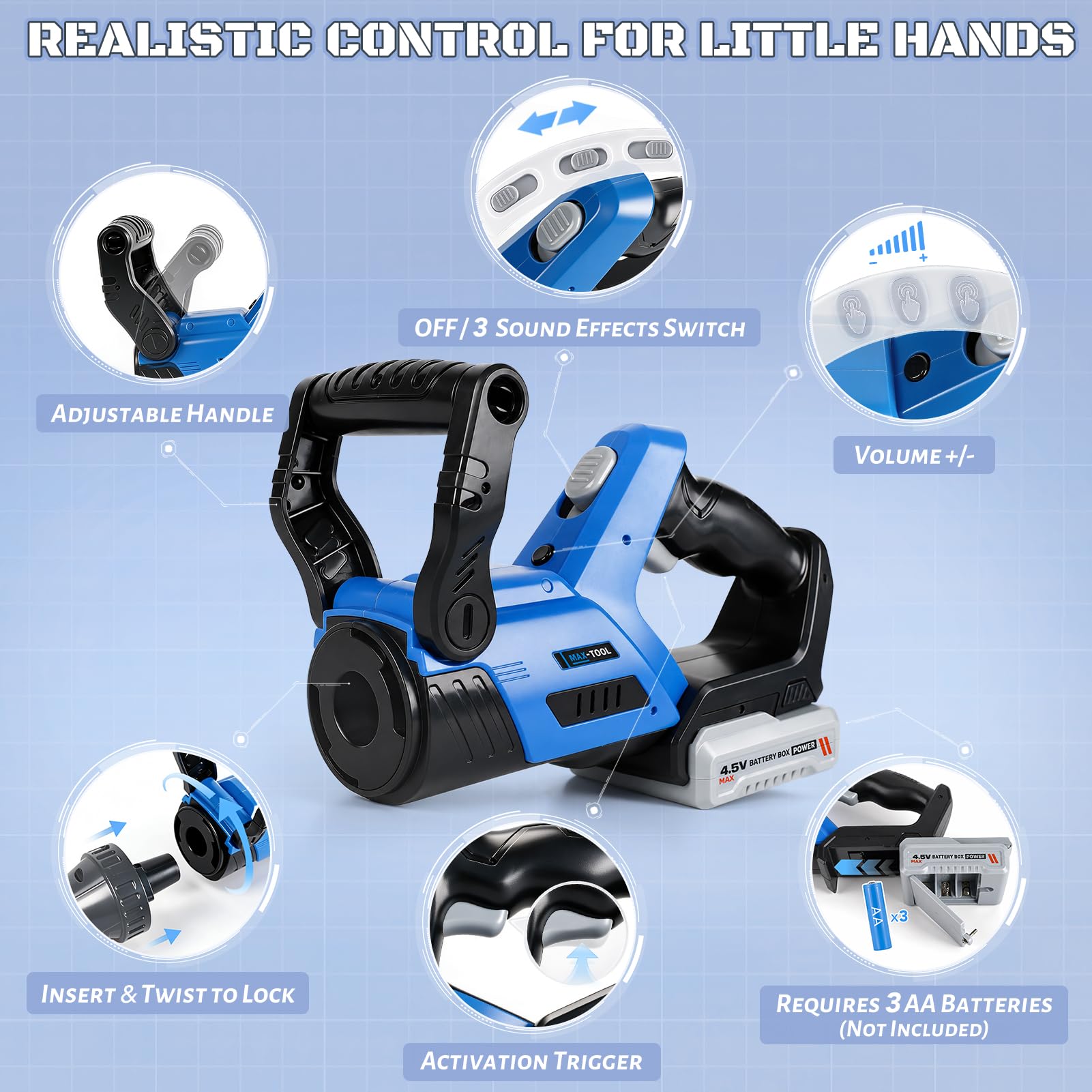 Tosaerba giocattolo per bambini, Soffiatore, Motosega giocattolo – 3 in 1