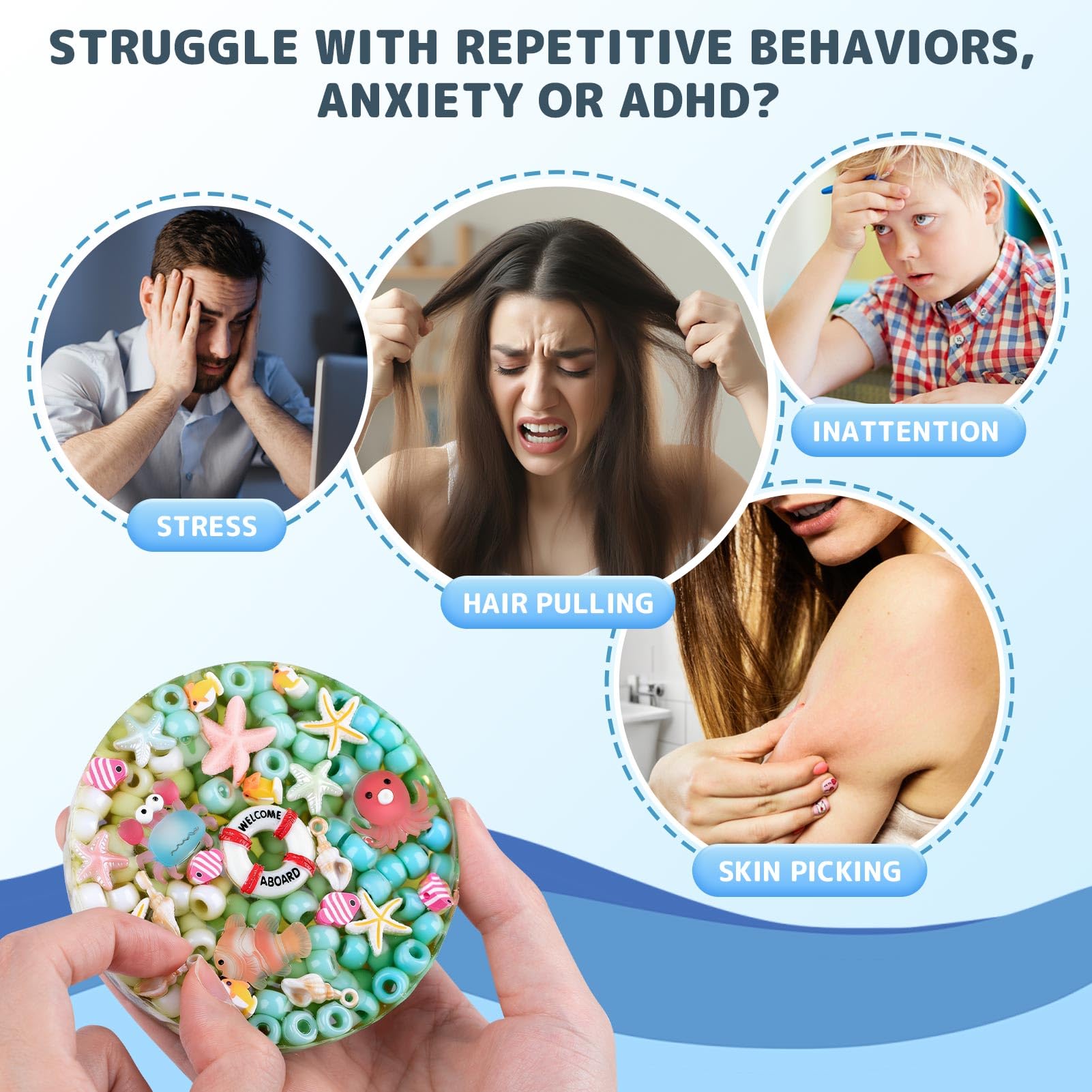 Picky Pad Fidget riutilizzabile - Tappetino sensoriale rimovibile per raccogliere le perline, per ansia, ADHD, dermatillomania, tricotillomania e sollievo dalla raccolta della pelle, regalo per adulti