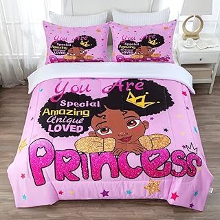 GRAT TIOC Black Girl Comforter Sets Twin,Black Girl Magic Bedding Set,African American Girl Comforter Set for Kids Toddler,Cute Afro Melanin Princess Bed Set