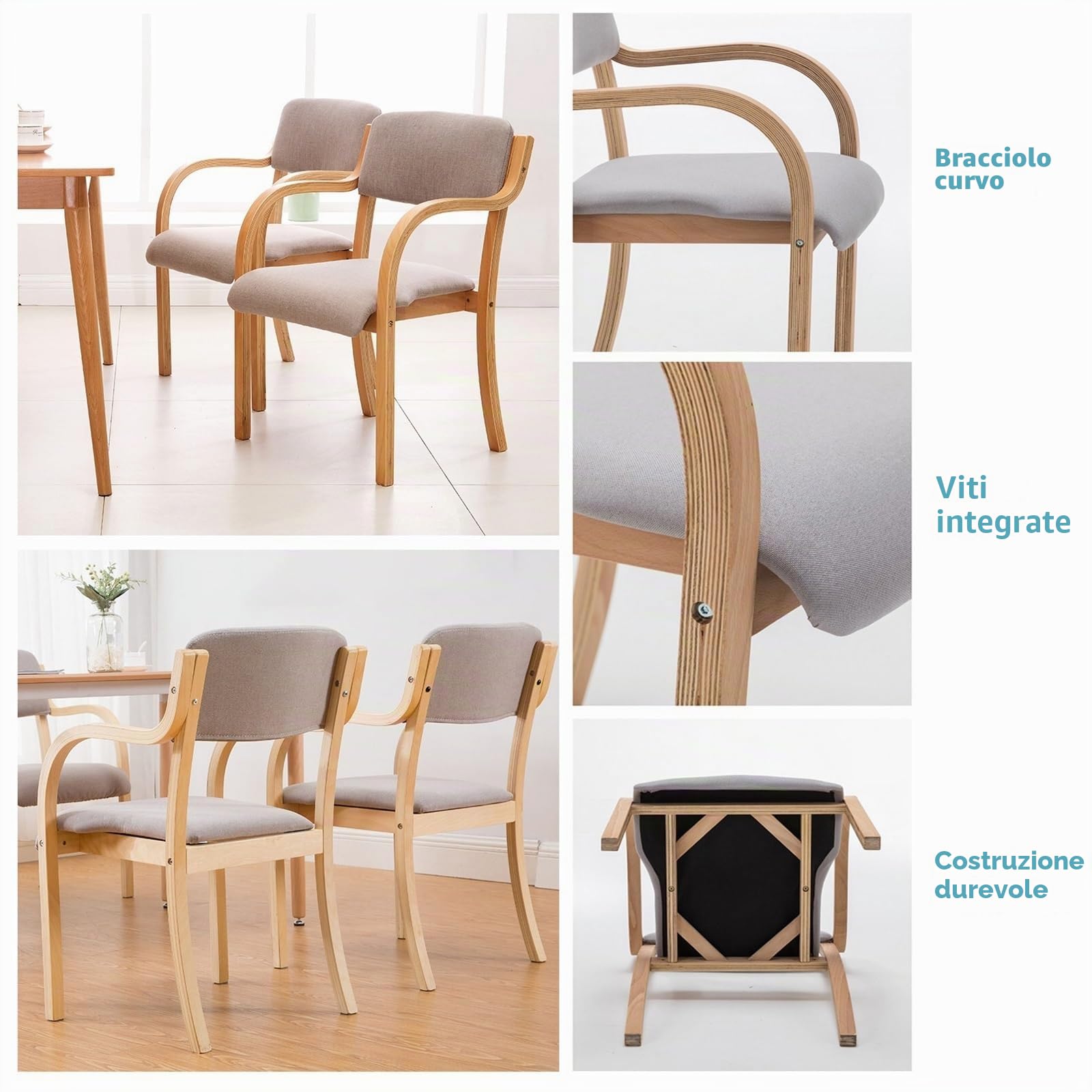 Sedie da pranzo in legno massello con braccioli, sedia da cucina imbottita, poltrona da soggiorno con schienale moderno, ufficio, tempo libero, lounge, reception, caffè, sedie decorative con braccioli