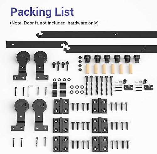 Miniatura 5 de Kit de herrajes para puerta corrediza de granero de 72 pulgadas para 4 puertas, se desliza suavemente silenciosamente, rodillo negro de montaje