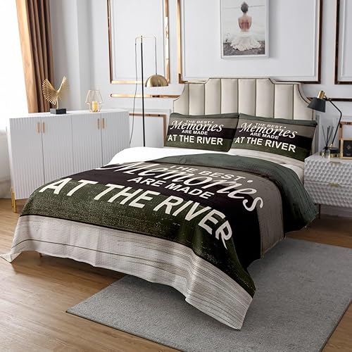 Miniatura 2 de Juego de colcha con temática de río, tamaño Queen para niños, niñas, juego de edredón de madera vintage, colcha rústica de granja, colcha azul y