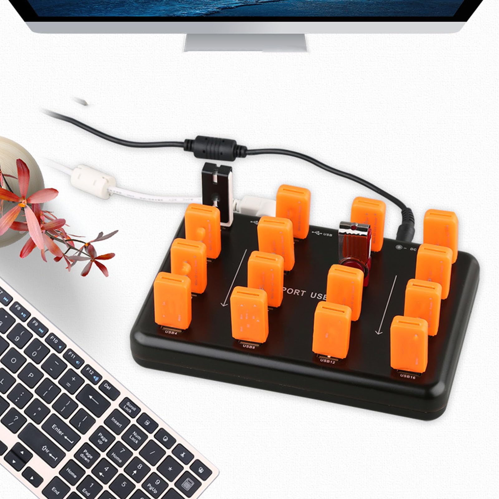 Quemador Clonador Duplicador de Unidad Flash USB, Concentrador USB de 16 Puertos, Copiadora de Unidad Flash USB 2.0, para Tarjeta SD TF, Unidad Flash USB, HDD (Enchufe de la UE)