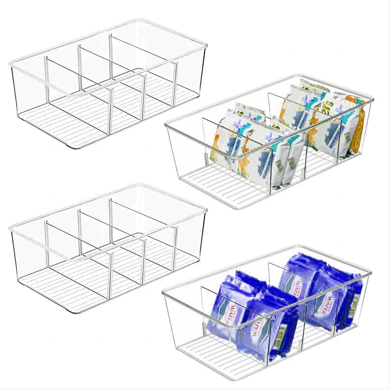 Pantry Organizers and Storage - 4 Pcs Kitchen Organizers and Storage for Fridge,Drawer and Refrigerator - Spice Organization for Cabinet,Clear Plastic Stackable Bins for Snack Organizer
