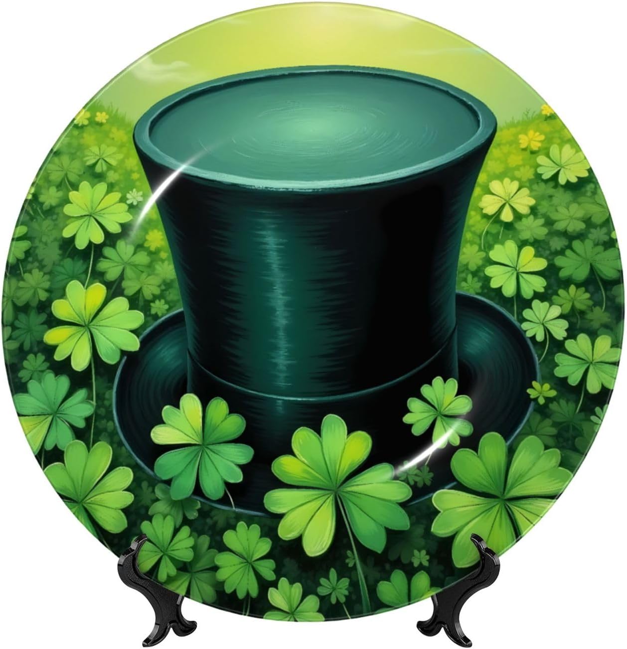 St Patricks Lucky Style Ceramic Plate Display Decorative Plate With Stand Wall Hanging Plate For Home Decor 10 Inch